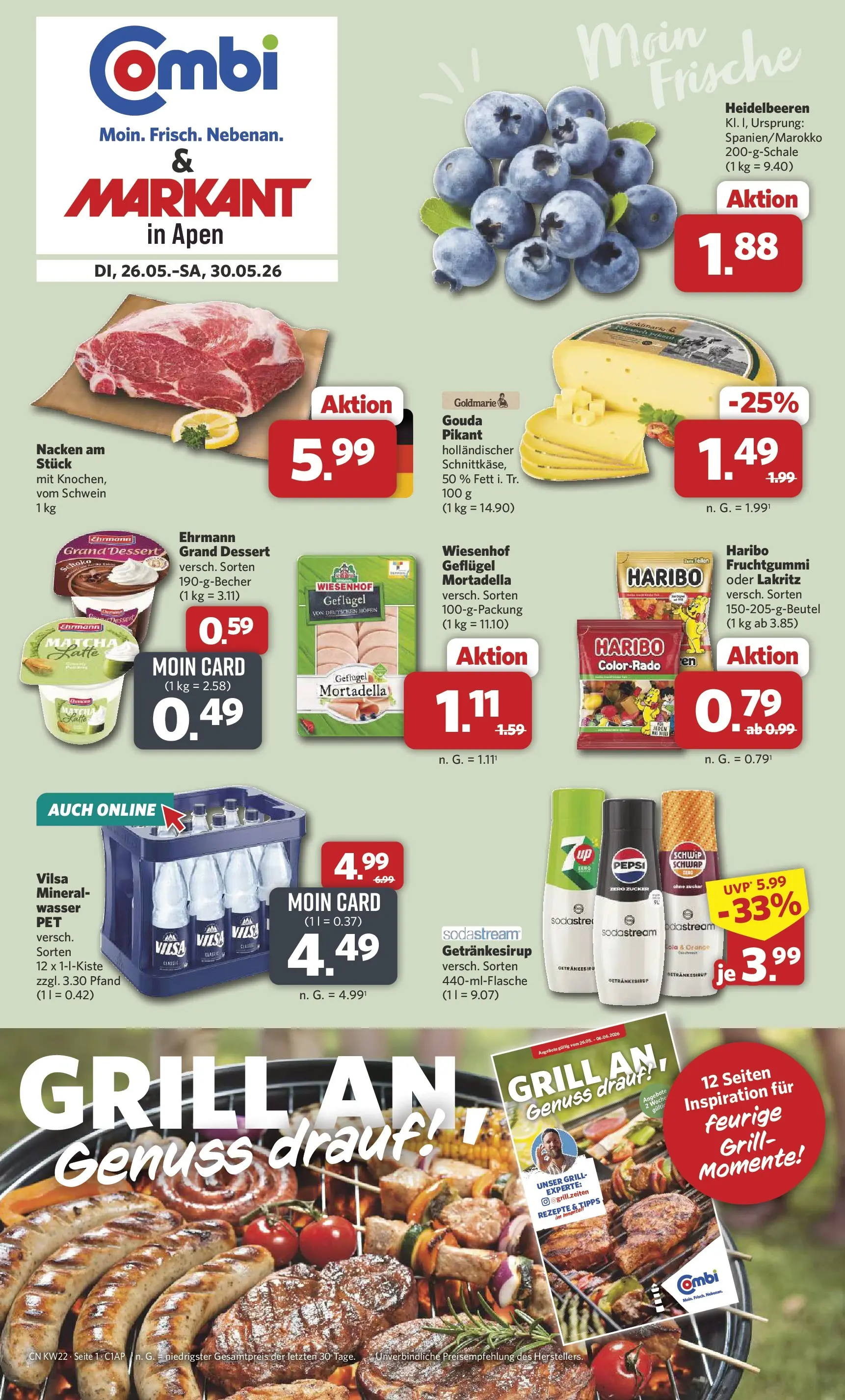Combi Prospekt Apen (ab 26.05.2026) zum Blättern | Seite: 1 | Produkte: Grill, Haribo, Wasser, Zucker