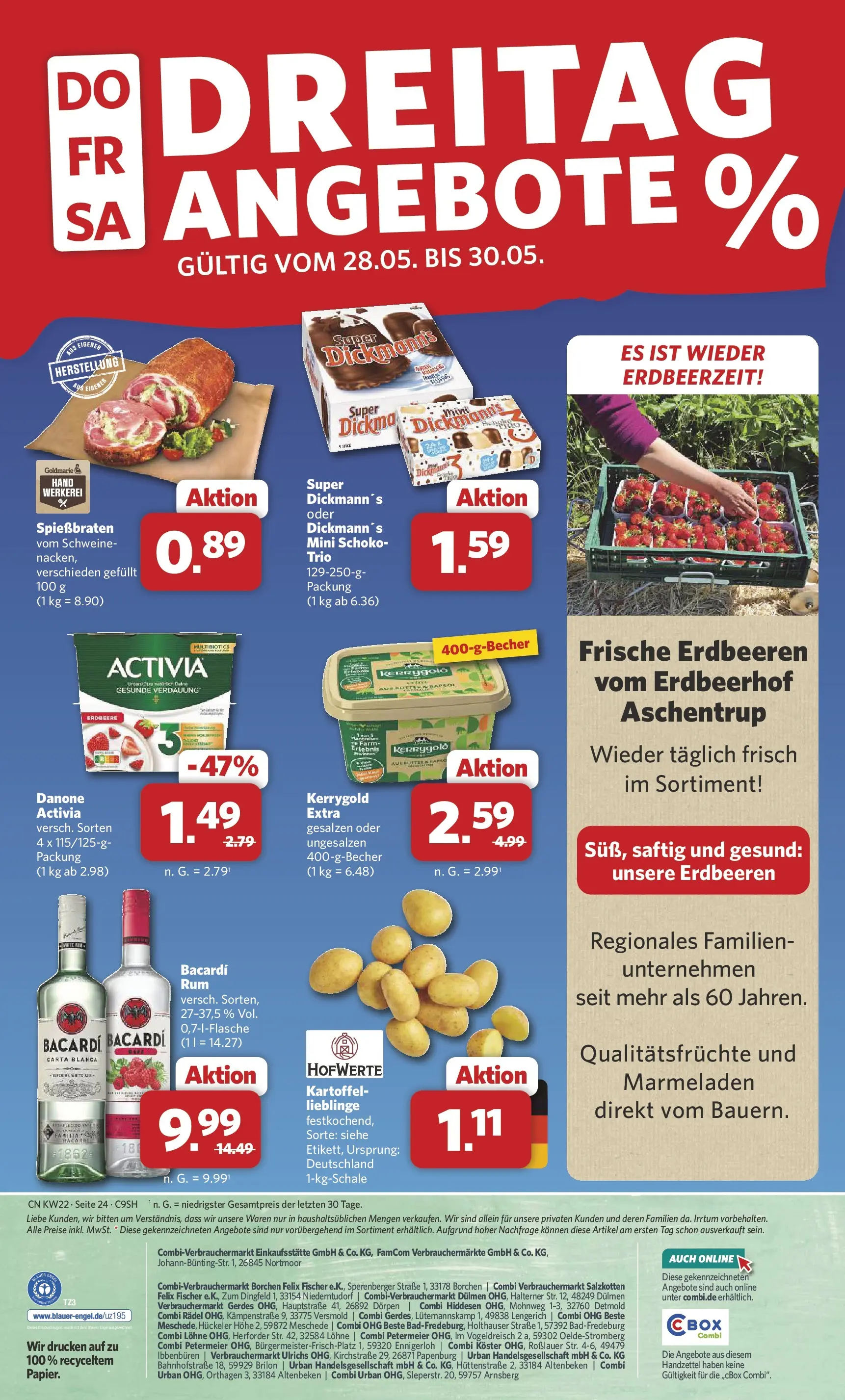 Combi Prospekt Steinhagen (ab 26.05.2026) zum Blättern | Seite: 24 | Produkte: Bacardi, Activia, Rapsöl, Erdbeeren