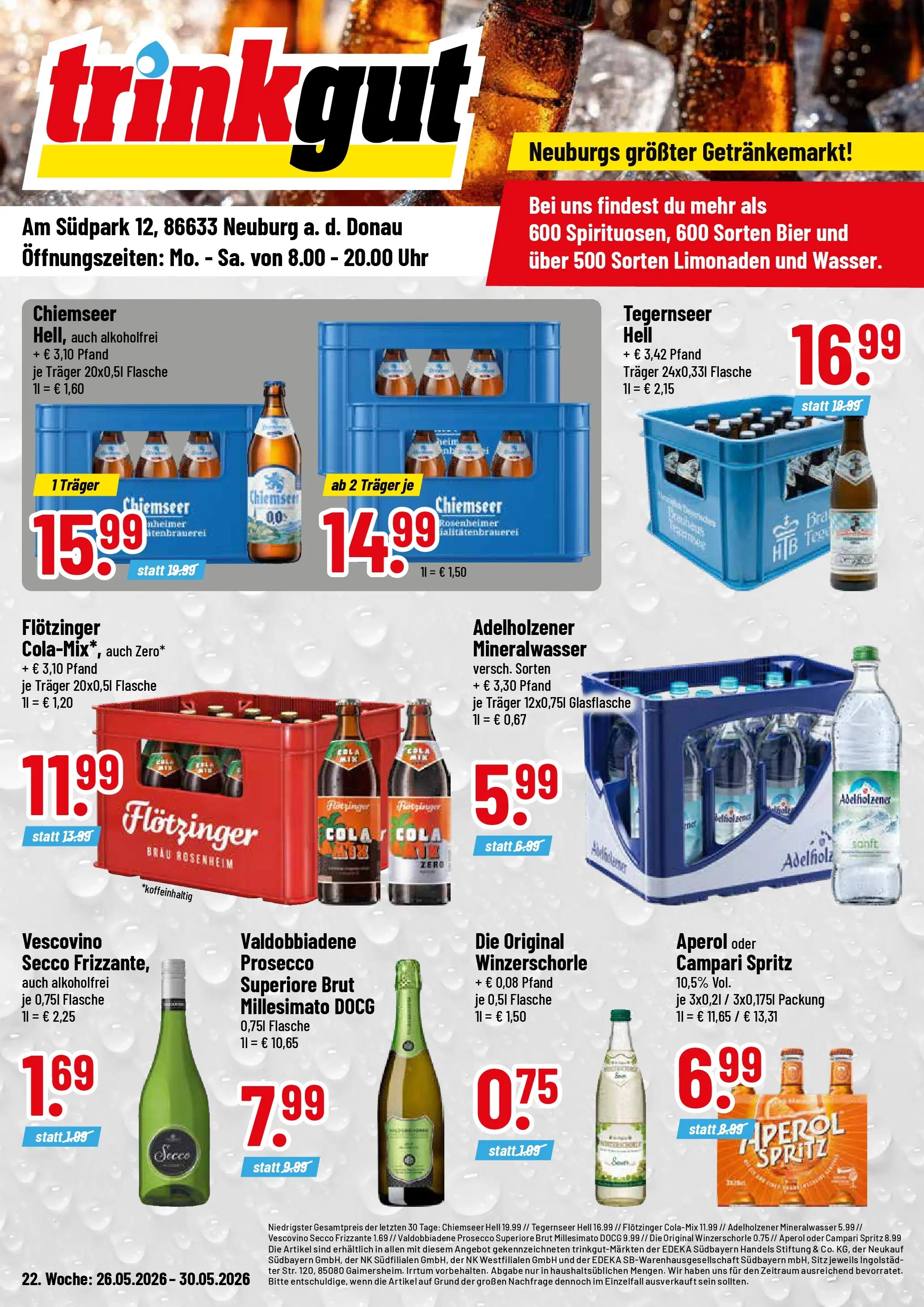 Trinkgut Prospekt Neuburg An Der Donau (ab 26.05.2026) » Angebote online | Seite: 1 | Produkte: Cola, Prosecco, Aperol, Uhr