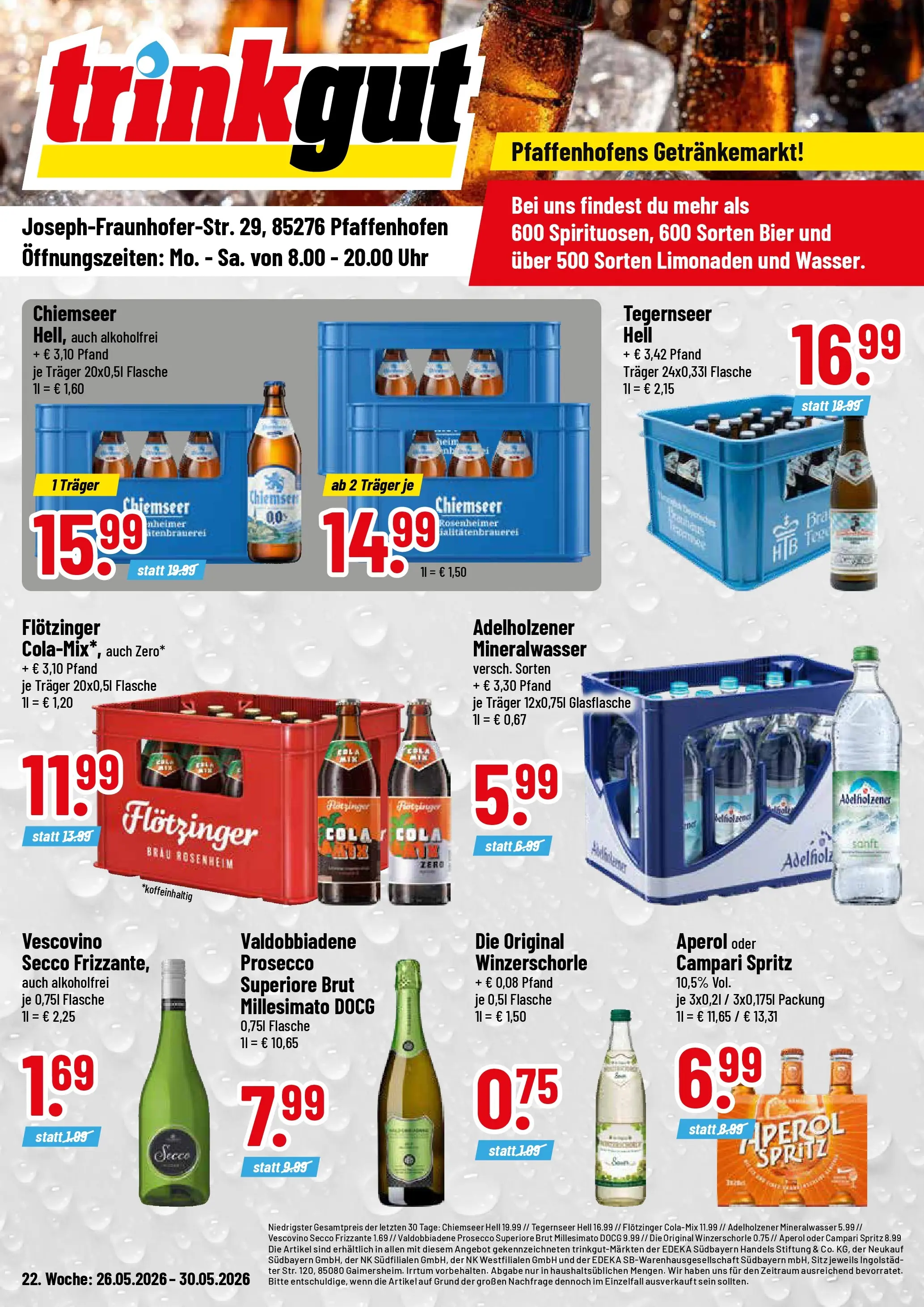 Trinkgut Prospekt Pfaffenhofen/Ilm (ab 26.05.2026) » Angebote online | Seite: 1 | Produkte: Cola, Mineralwasser, Aperol, Uhr