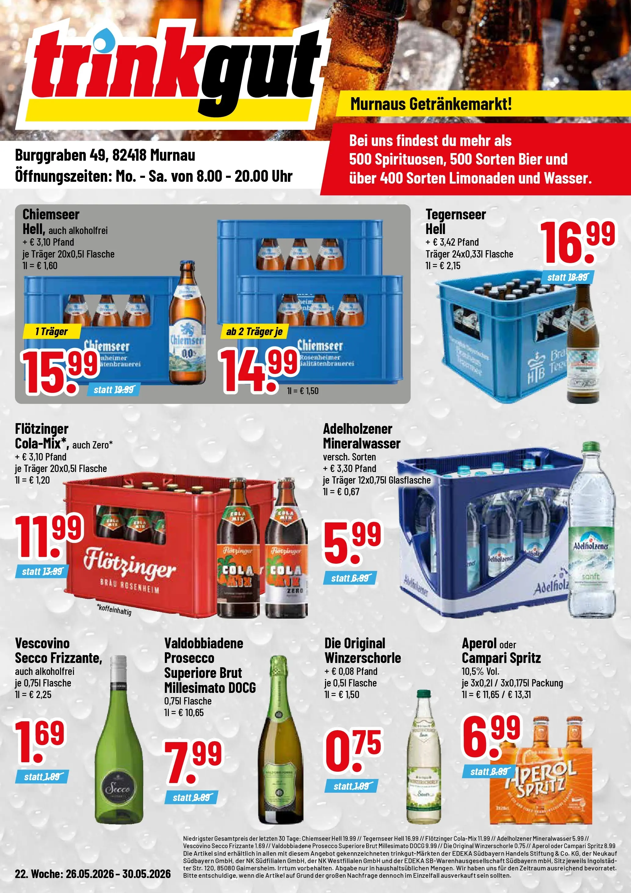 Trinkgut Prospekt Murnau (ab 26.05.2026) » Angebote online | Seite: 1 | Produkte: Cola, Bier, Campari, Uhr