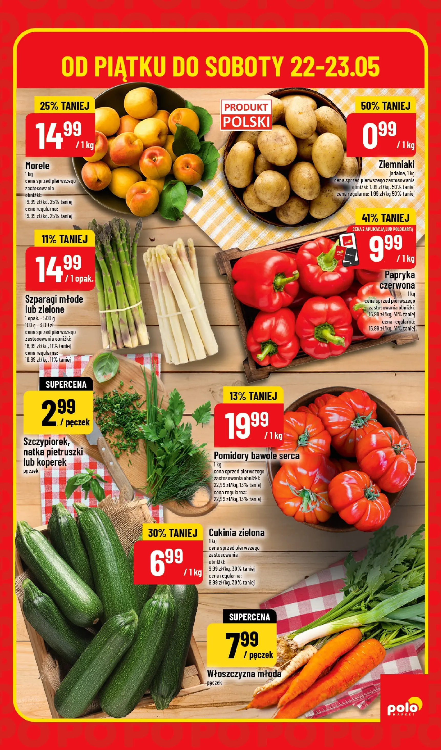 Nowa POLOmarket gazetka od jutra 22.05.2026 | Strona: 3 | Produkty: Koperek, Morele, Papryka czerwona, Pomidory