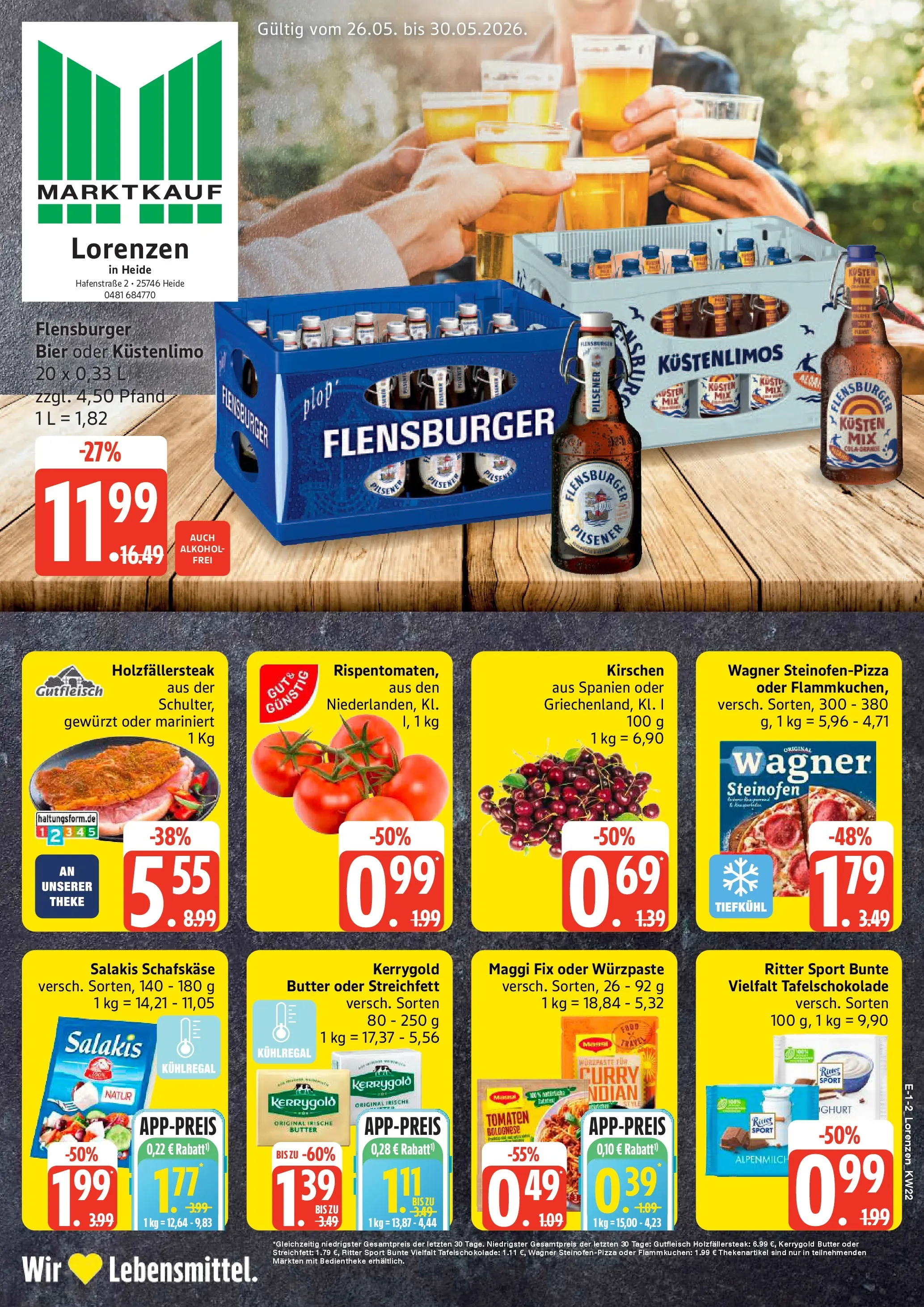 Marktkauf Prospekt Heide (ab 26.05.2026) » Angebote online | Seite: 1 | Produkte: Bier, Kirschen, Flensburger, Schafskase