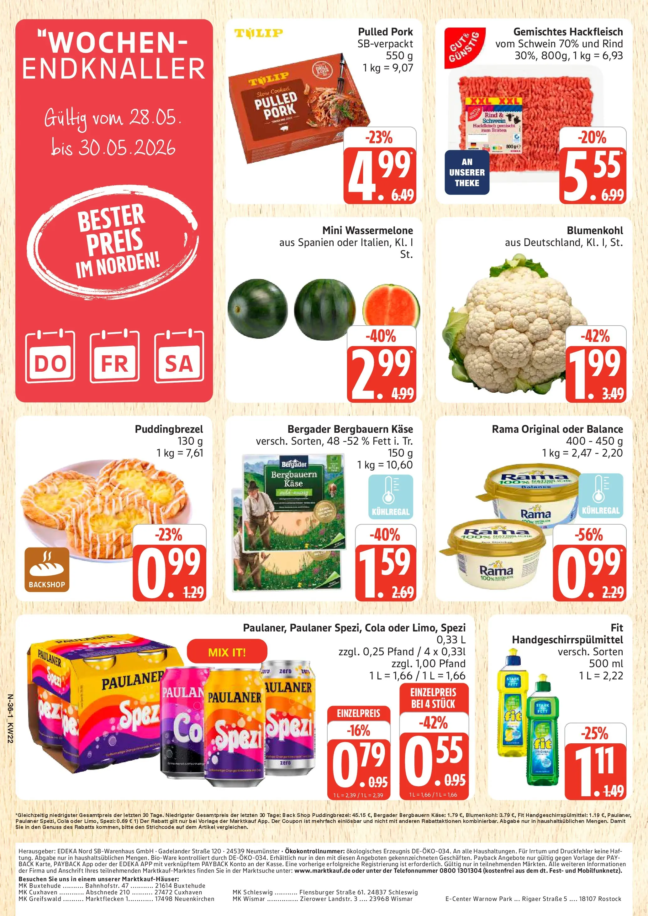 Marktkauf Prospekt Neuenkirchen (ab 25.05.2026) » Angebote online | Seite: 36 | Produkte: Margarine, Käse, Theke, Paulaner