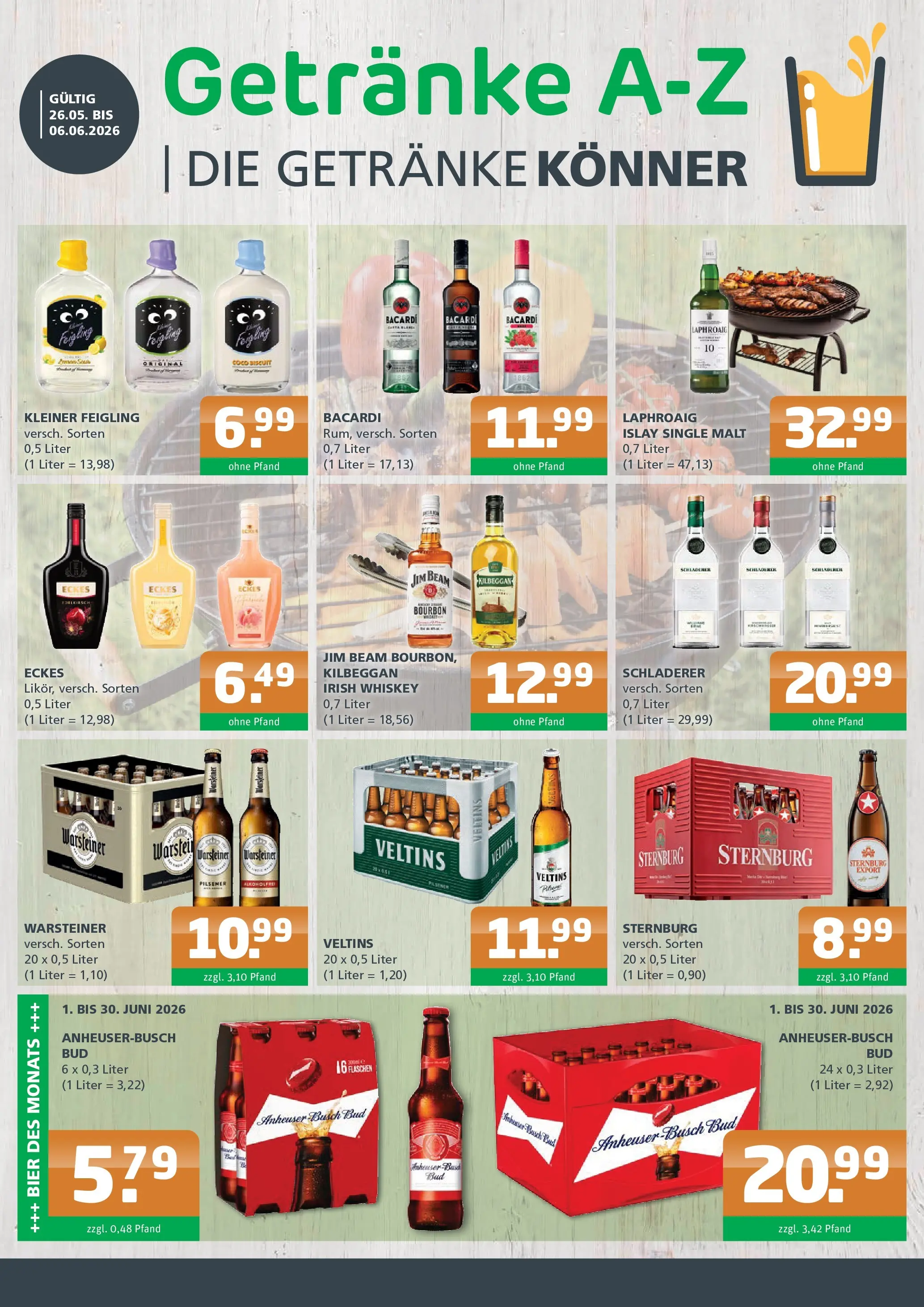 Angebote - Getränke A-Z: Getränkeangebote (ab 24.05.2026) zum Blättern | Seite: 1 | Produkte: Jim beam, Bier, Kleiner feigling, Whiskey