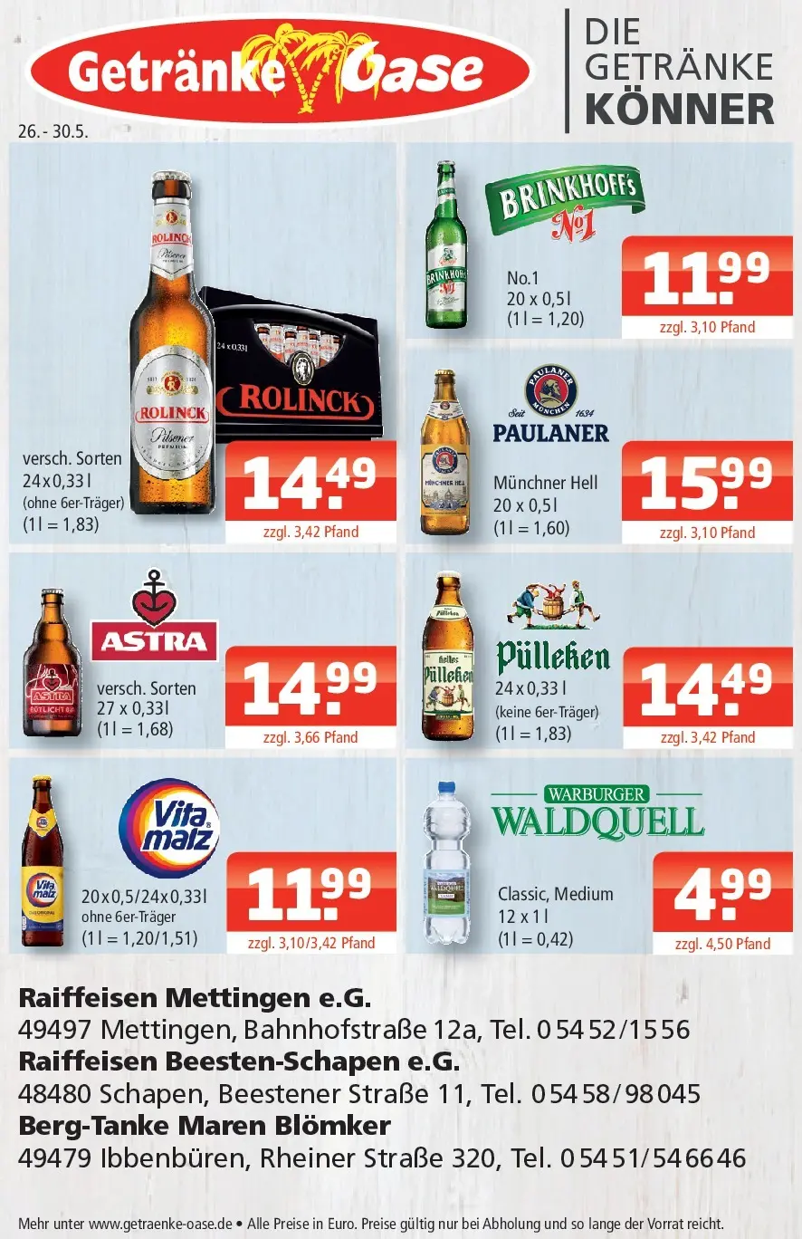 Angebote - Getränke Oase: Getränkeangebote (ab 24.05.2026) zum Blättern | Seite: 1 | Produkte: Astra, Paulaner
