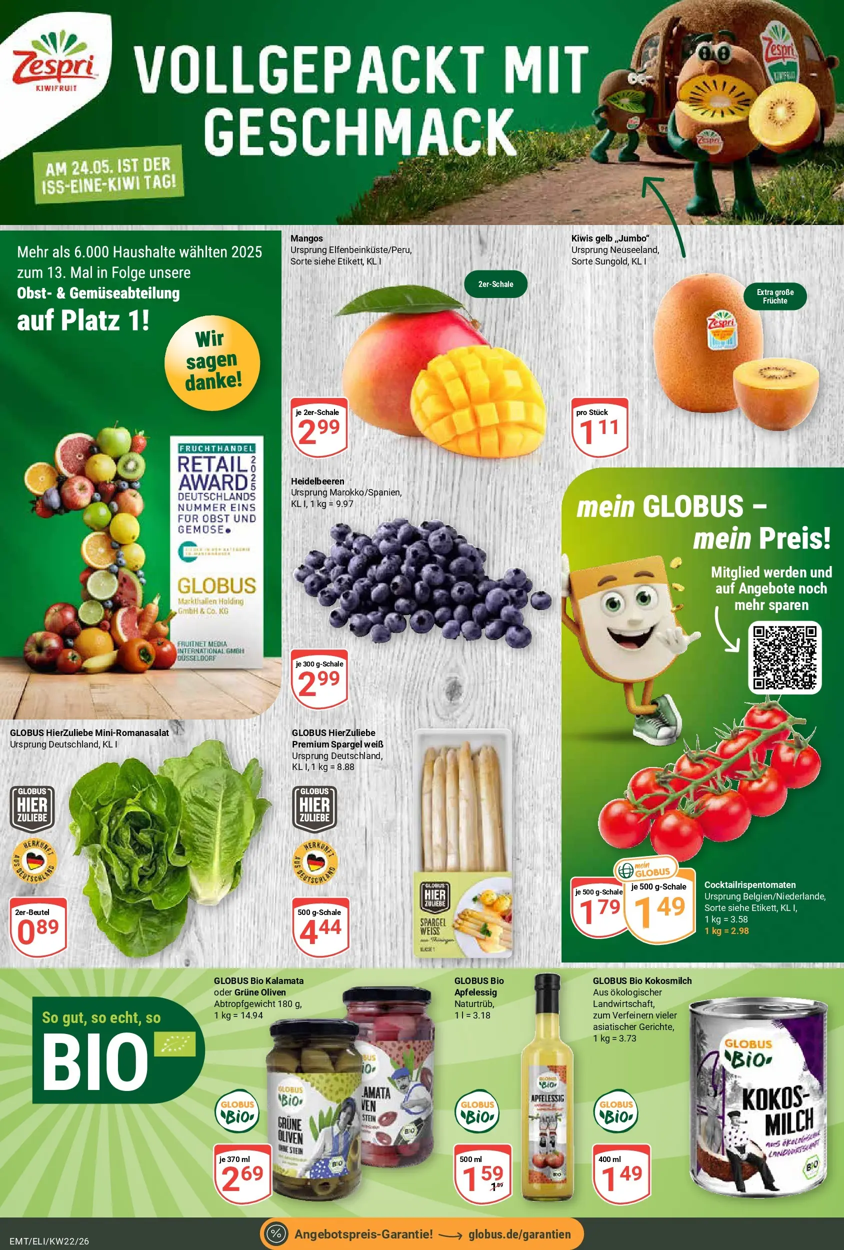 Globus Prospekt Mittelhausen (ab 26.05.2026) » Angebote online | Seite: 5 | Produkte: Milch, Spargel, Heidelbeeren, Obst