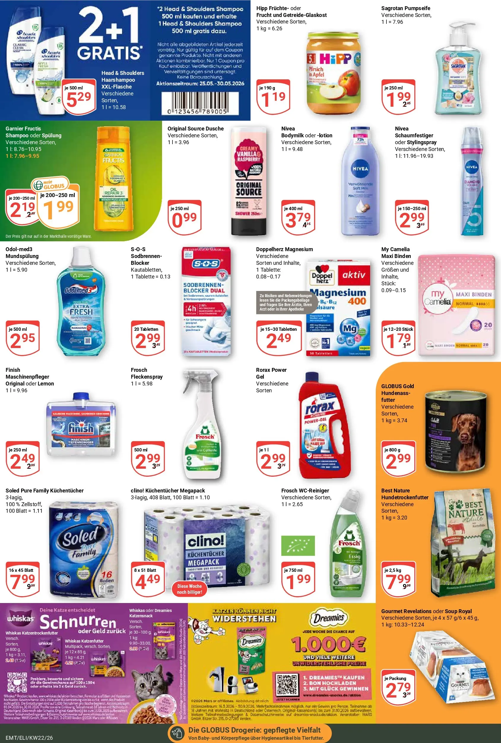 Globus Prospekt Mittelhausen (ab 26.05.2026) » Angebote online | Seite: 19 | Produkte: Finish, Mars, Pfirsich, Whiskas
