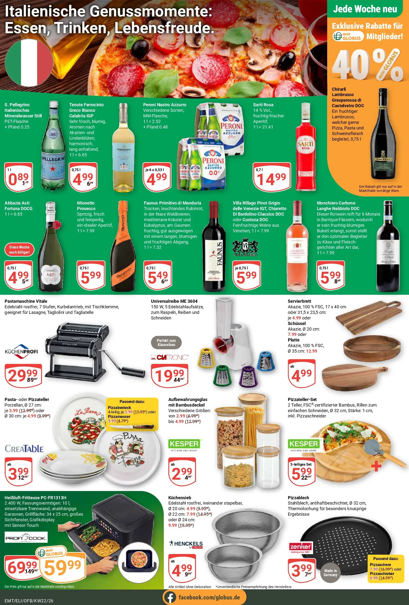 Globus Prospekt Mittelhausen (ab 26.05.2026) » Angebote online | Seite: 22 | Produkte: Mineralwasser, Prosecco, Schweinefleisch, Heißluftfritteuse