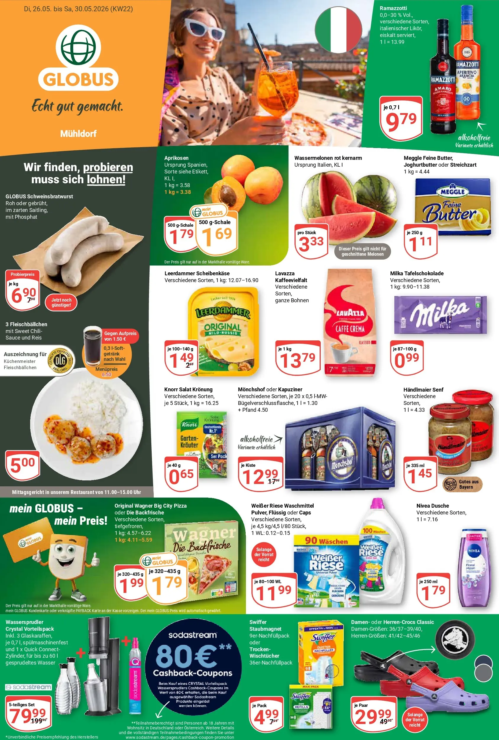 Globus Prospekt Mühldorf (ab 26.05.2026) » Angebote online | Seite: 1 | Produkte: Leerdammer, Wasser, Chili, Sodastream