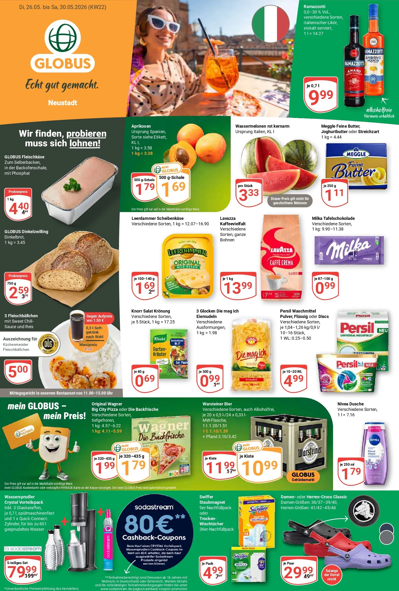 Globus Prospekt Neustadt (ab 26.05.2026) » Angebote online | Seite: 1 | Produkte: Milka, Leerdammer, Waschmittel, Swiffer