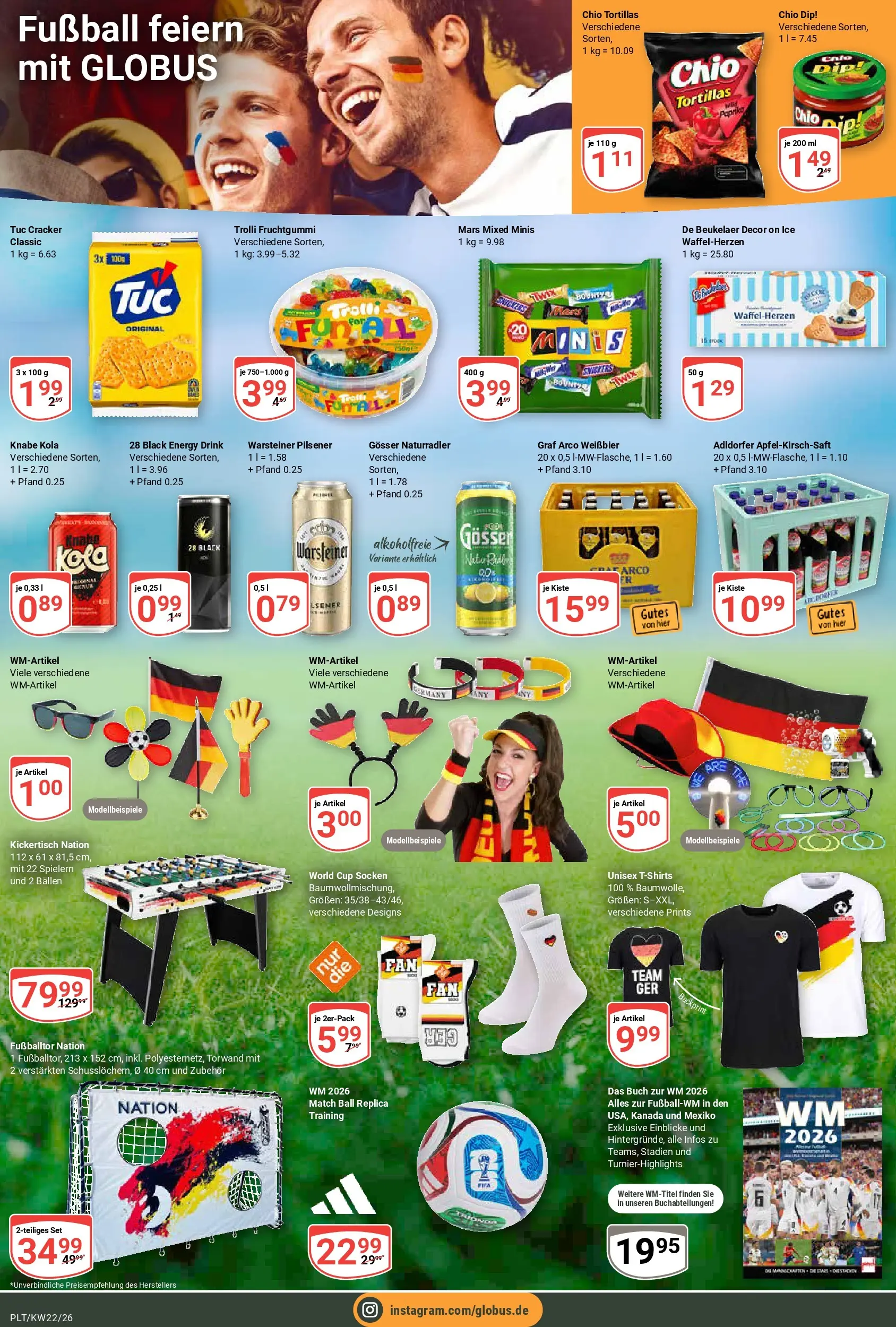 Globus Prospekt Plattling (ab 26.05.2026) » Angebote online | Seite: 20 | Produkte: Twix, Warsteiner, Socken, Chio tortillas