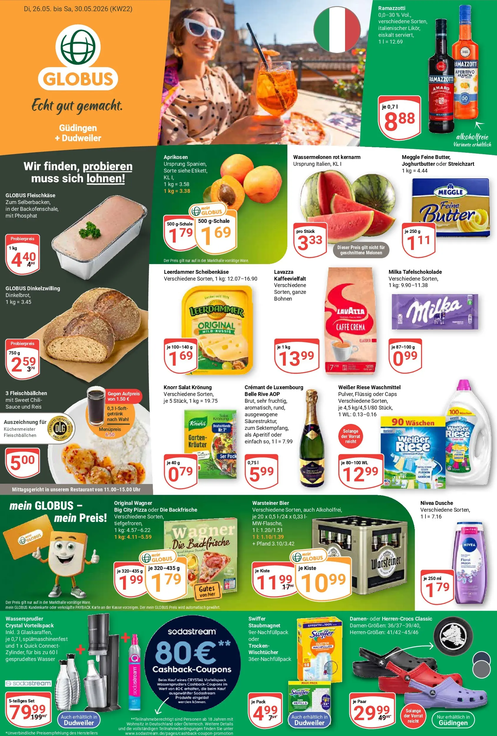 Globus Prospekt Saarbrücken-Dudweiler (ab 26.05.2026) » Angebote online | Seite: 1 | Produkte: Warsteiner, Swiffer, Uhr, Sodastream