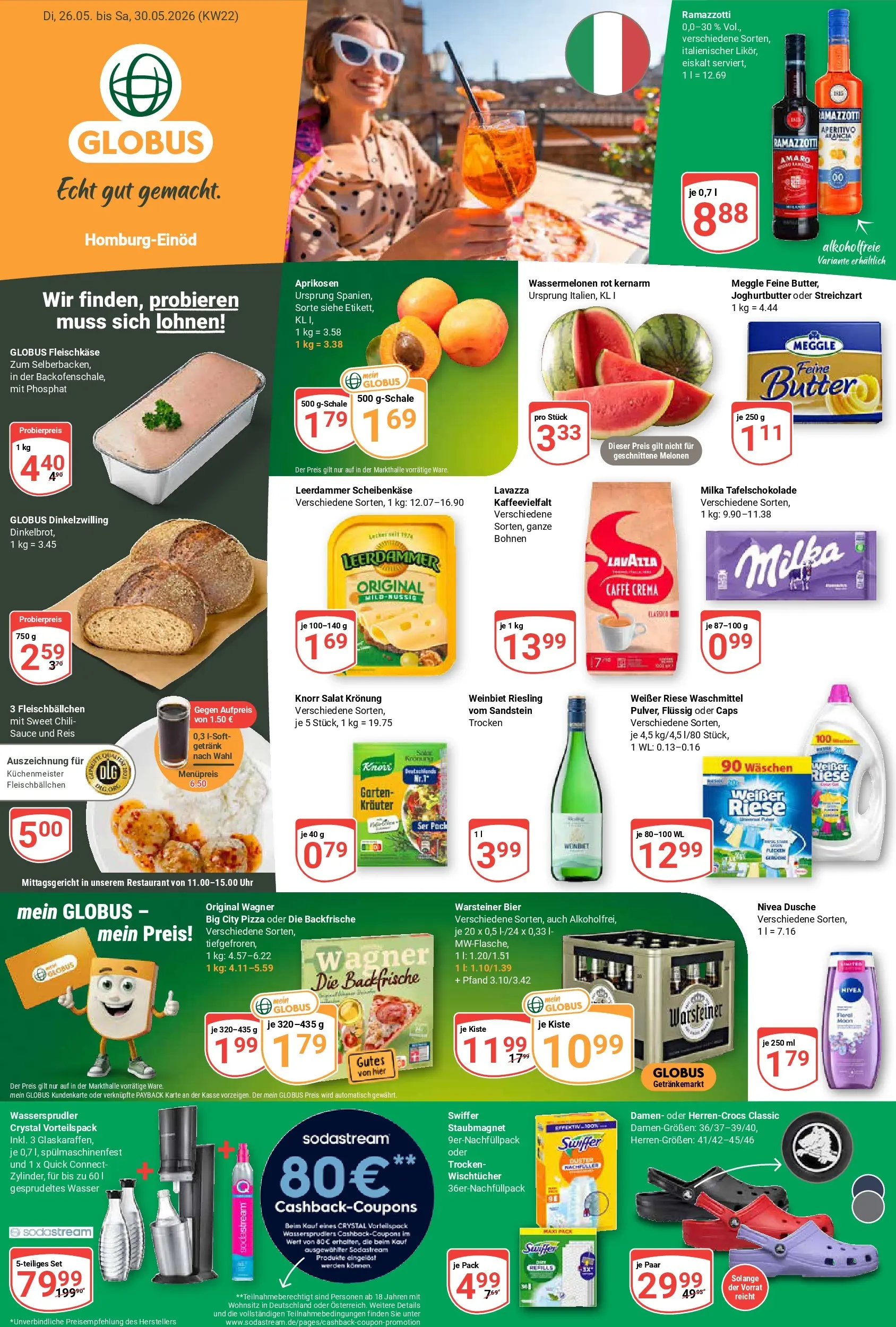 Globus Prospekt Homburg-Einöd (ab 26.05.2026) » Angebote online | Seite: 1 | Produkte: Dusche, Milka, Ramazzotti, Uhr