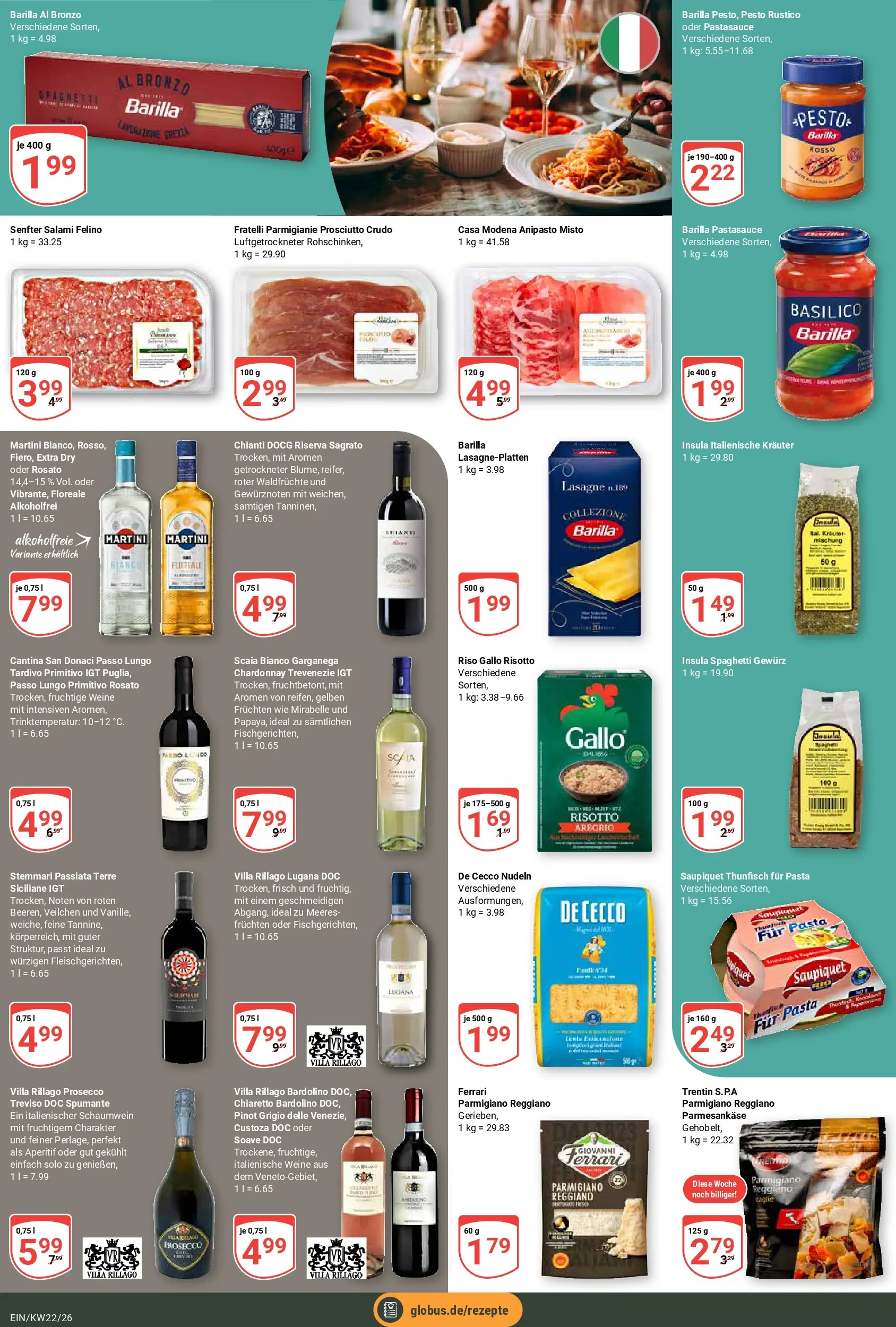 Globus Prospekt Homburg-Einöd (ab 26.05.2026) » Angebote online | Seite: 22 | Produkte: Martini, Thunfisch, Pasta, Salami