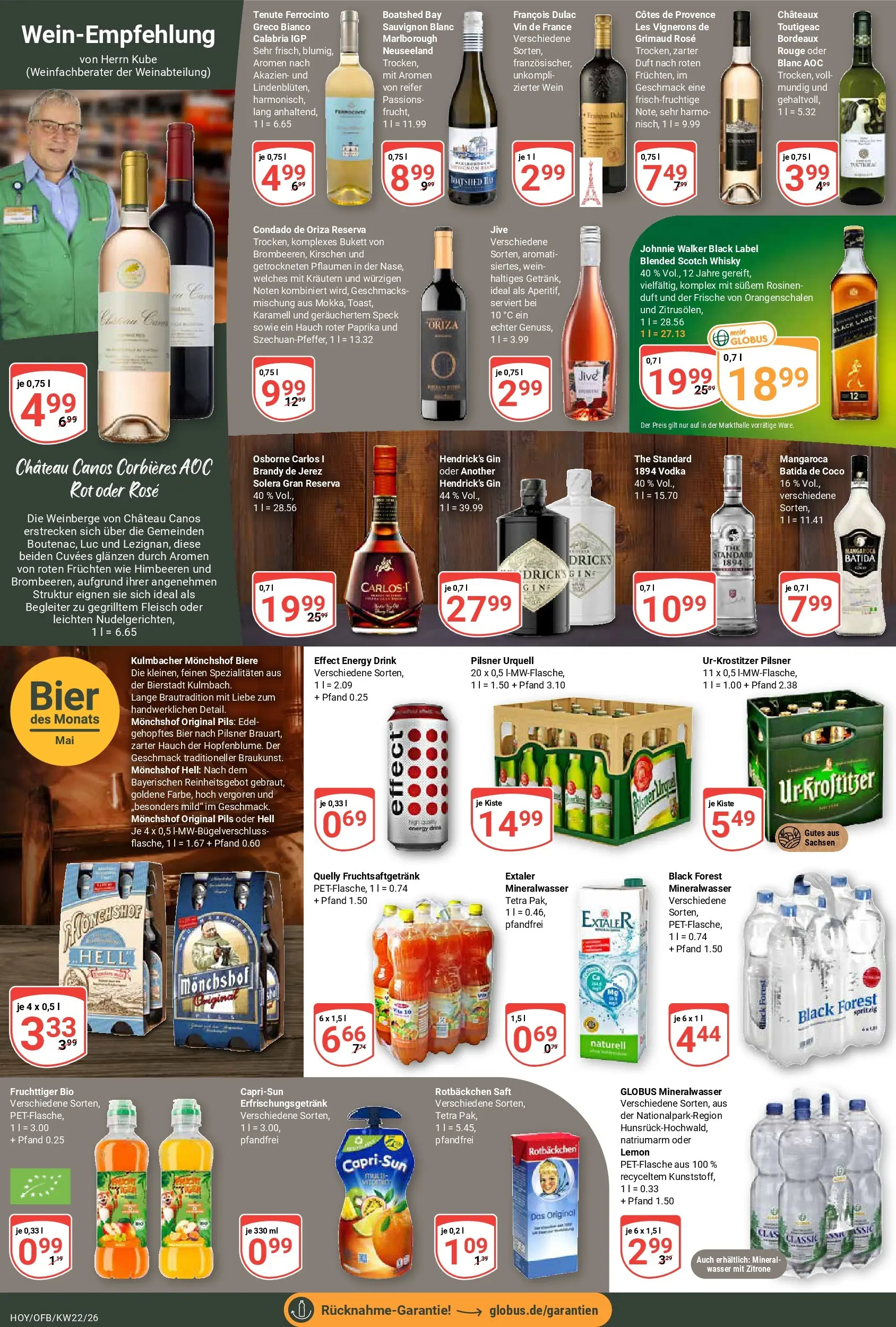 Globus Prospekt Hoyerswerda (ab 26.05.2026) » Angebote online | Seite: 16 | Produkte: Pflaumen, Mineralwasser, Wein, Johnnie walker