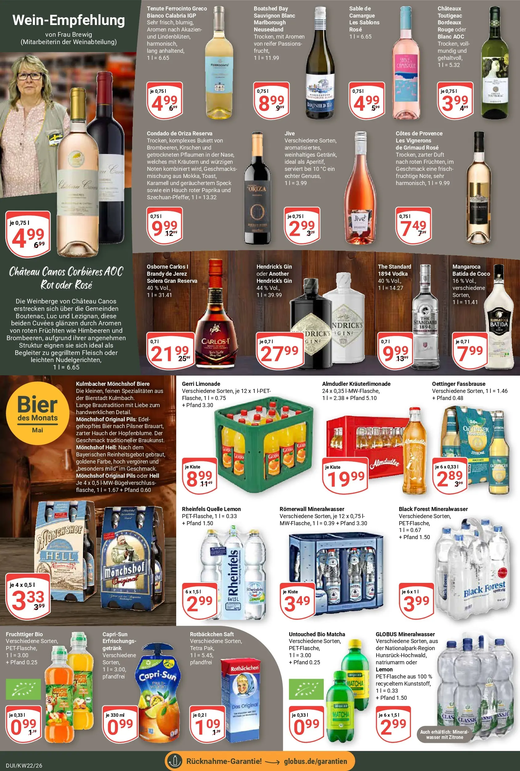 Globus Prospekt Duisburg (ab 26.05.2026) » Angebote online | Seite: 19 | Produkte: Bier, Kirschen, Fassbrause, Gin