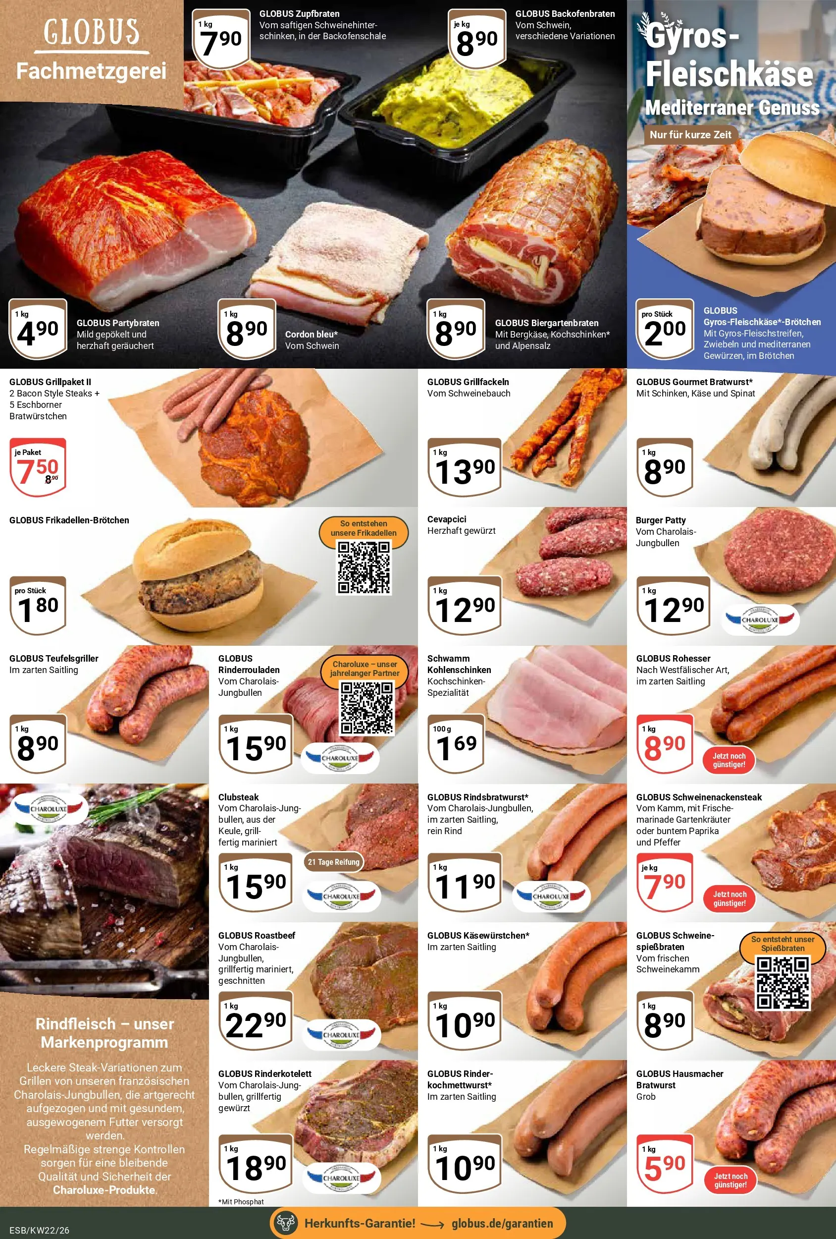 Globus Prospekt Eschborn (ab 26.05.2026) » Angebote online | Seite: 8 | Produkte: Käse, Cevapcici, Burger, Zwiebeln