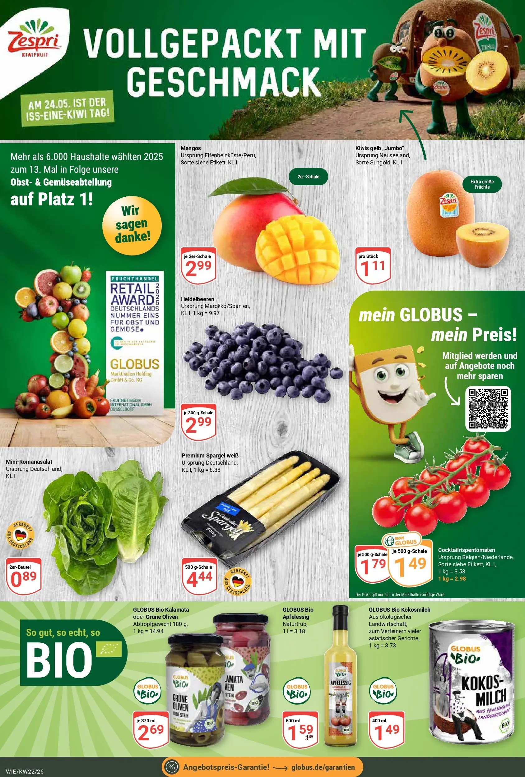 Globus Prospekt Waghäusel (ab 26.05.2026) » Angebote online | Seite: 6 | Produkte: Milch, Spargel, Heidelbeeren, Obst