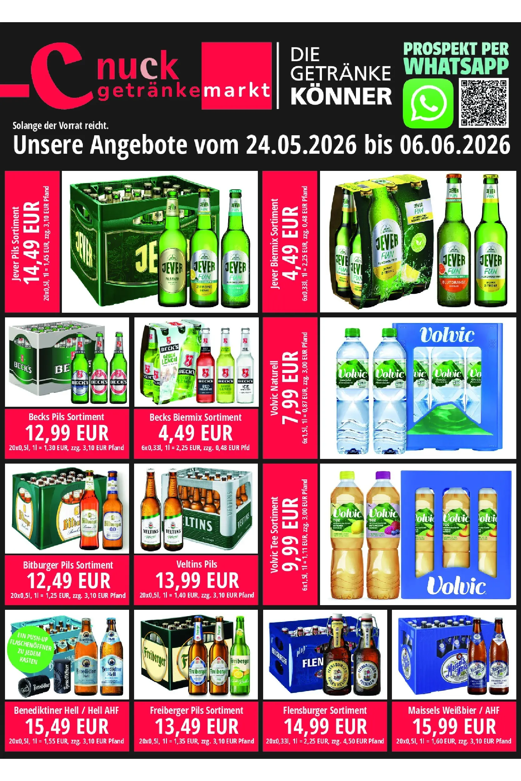 Angebote - nuck Getränke: Getränkeangebote (ab 24.05.2026) zum Blättern | Seite: 1 | Produkte: Weißbier, Pils, Jever, Veltins