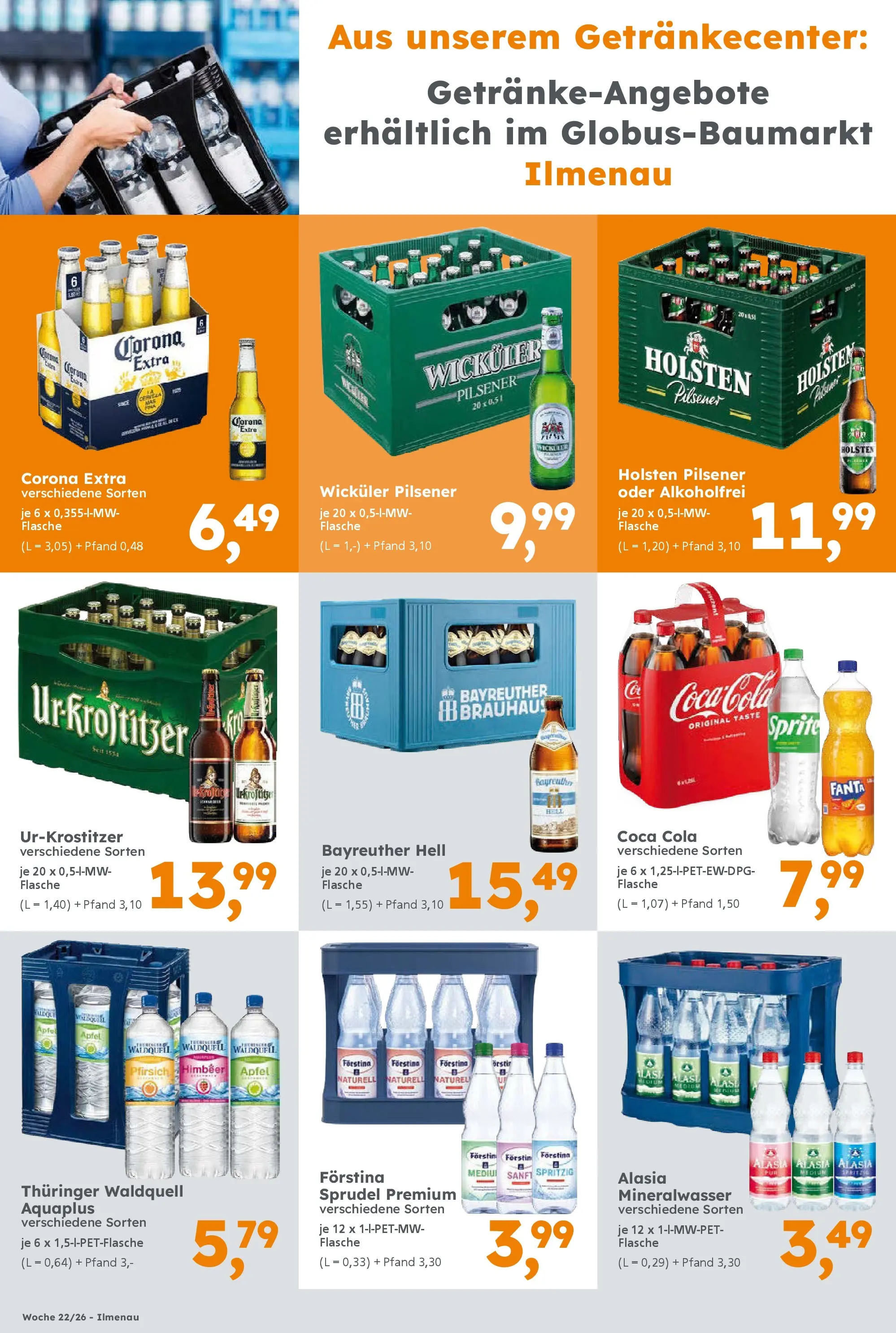 Globus Baumarkt Prospekt Ilmenau (ab 26.05.2026) zum Blättern | Seite: 16 | Produkte: Bayreuther hell, Coca cola, Cola, Äpfel