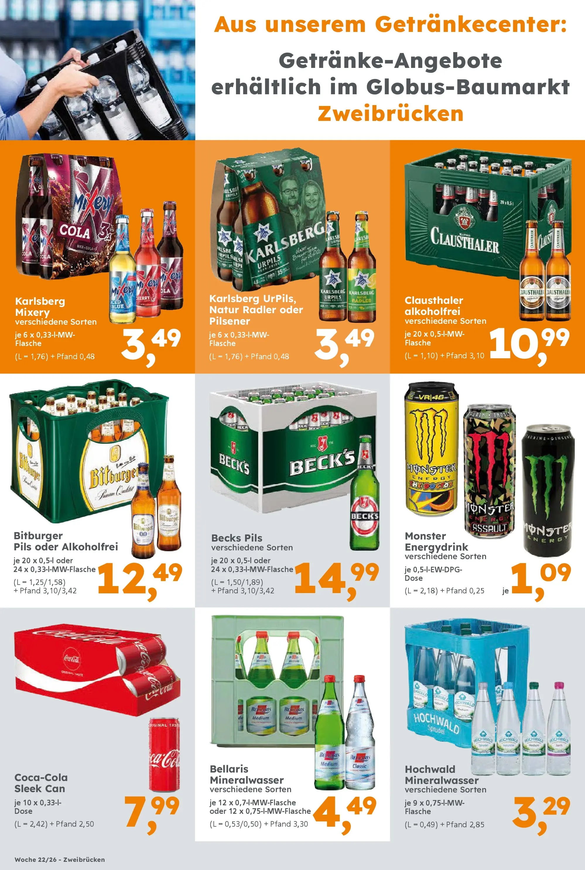 Globus Baumarkt Prospekt Homburg (ab 26.05.2026) zum Blättern | Seite: 16 | Produkte: Pils, Monster, Radler, Mixery