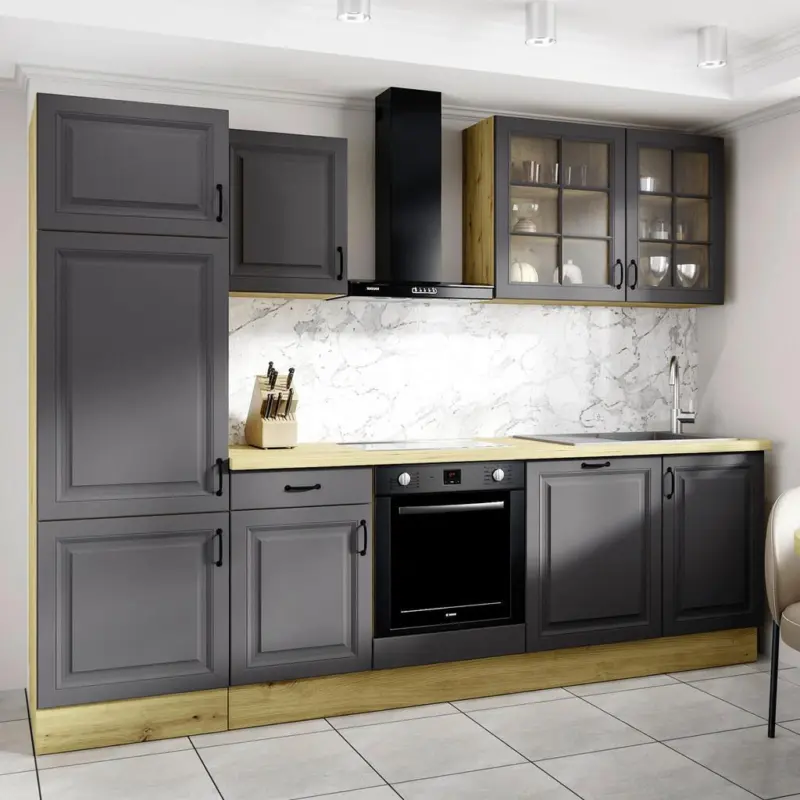 K&uuml;chenleerblock Stina 280cm Eiche Dekor/ Anthrazit