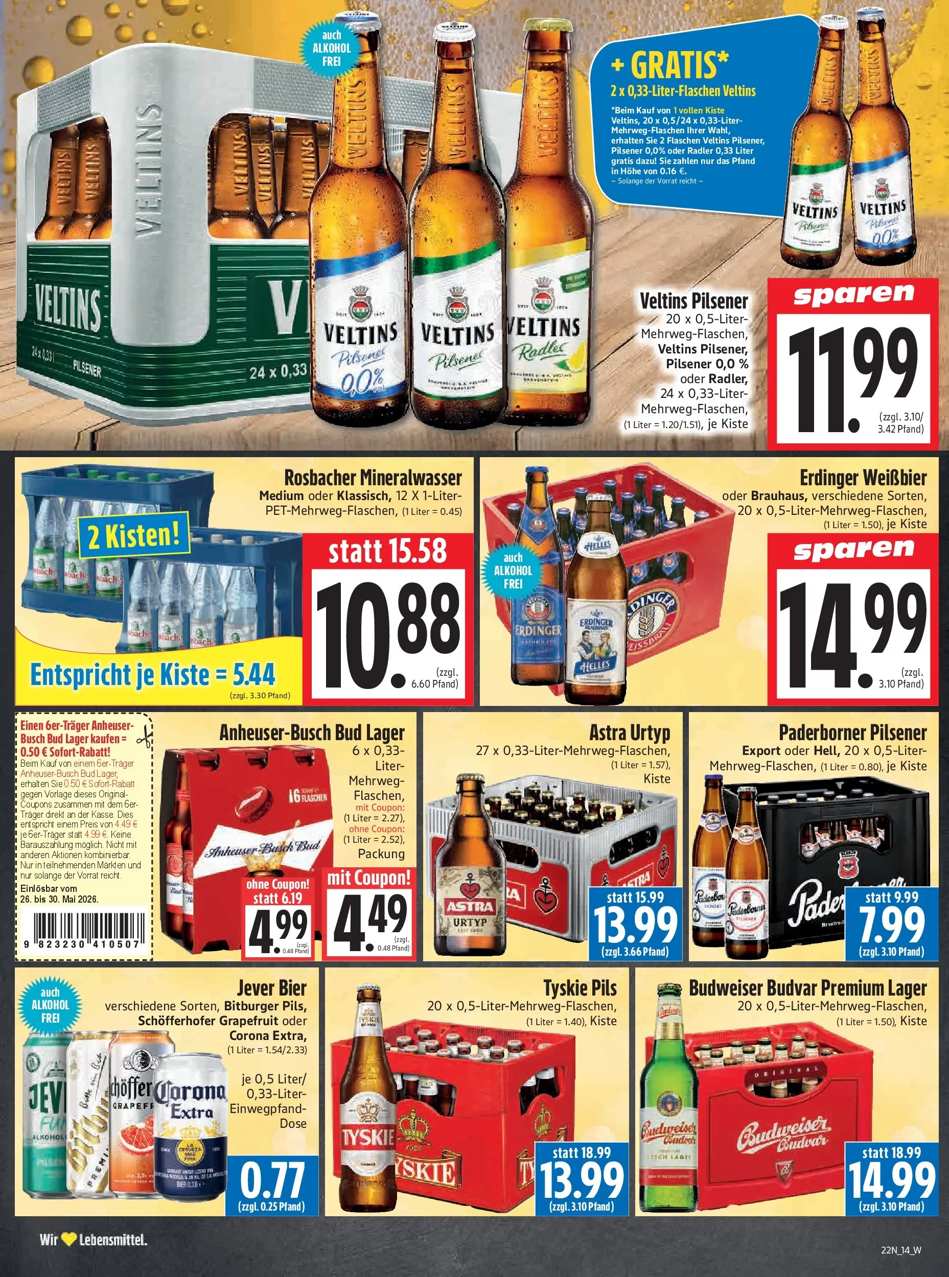 Angebote - Edeka Hahner: Wochenangebote (ab 24.05.2026) zum Blättern | Seite: 16 | Produkte: Tyskie, Bier, Mineralwasser, Budweiser