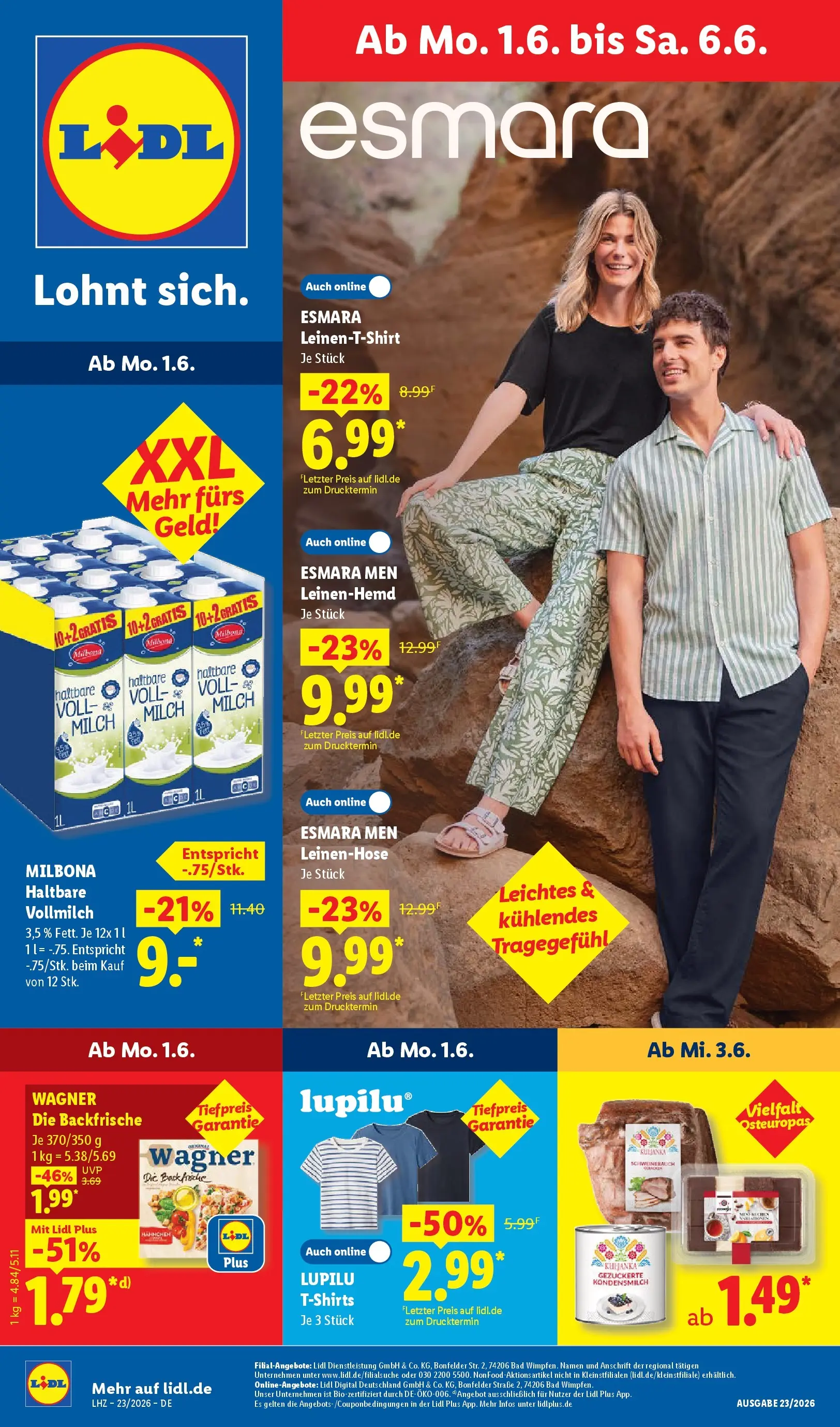 Lidl Prospekt Weikersheim (ab 31.05.2026) » Angebote online | Seite: 5 | Produkte: Milch, Leinenhose, Schweinebauch, Bad Lidl Prospekt Weikersheim (ab 31.05.2026) zum Blättern » Angebote | Seite: 5 | Produkte: Milch, Leinenhose, Schweinebauch, Bad