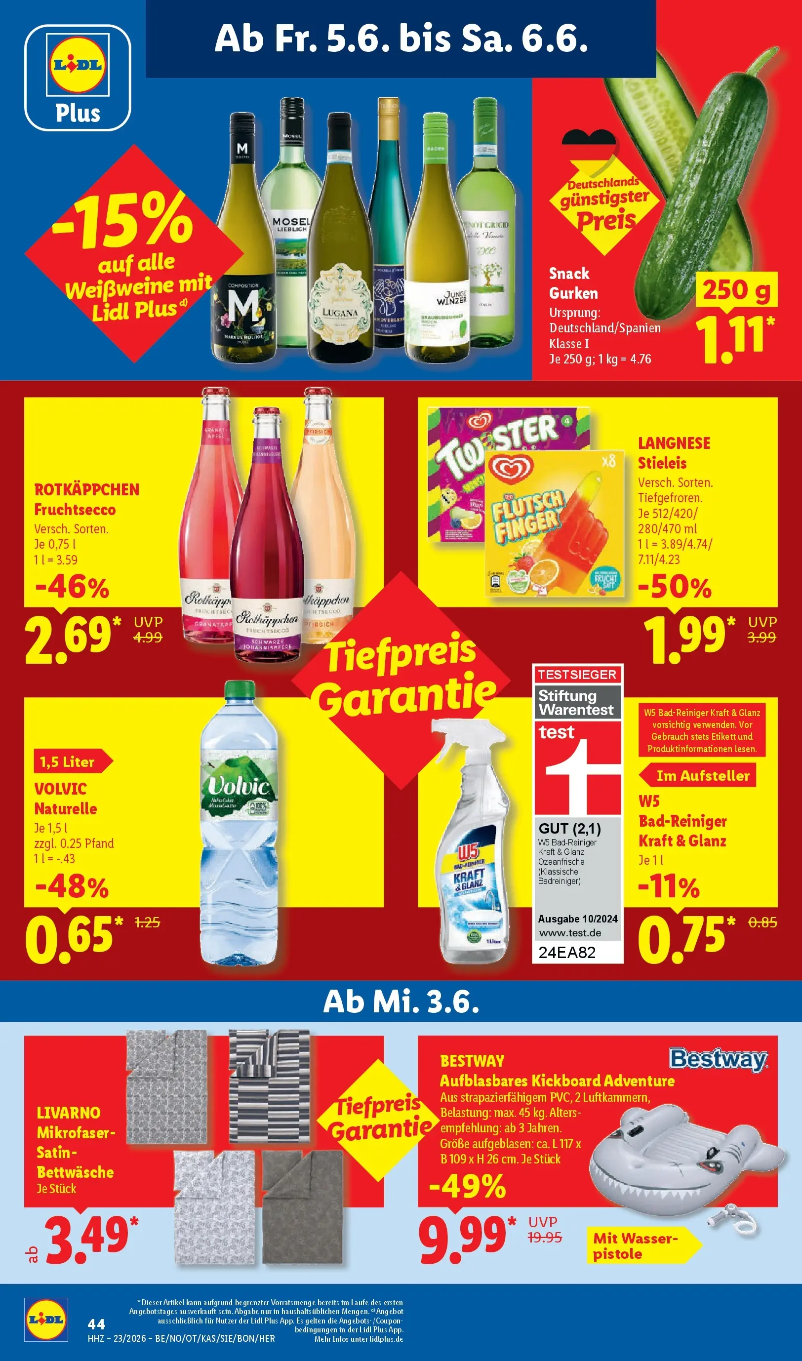 Lidl Prospekt Braunschweig (ab 31.05.2026) zum Blättern » Angebote | Seite: 74 | Produkte: Bettwäsche, Wasser, Pfirsich, Gurken