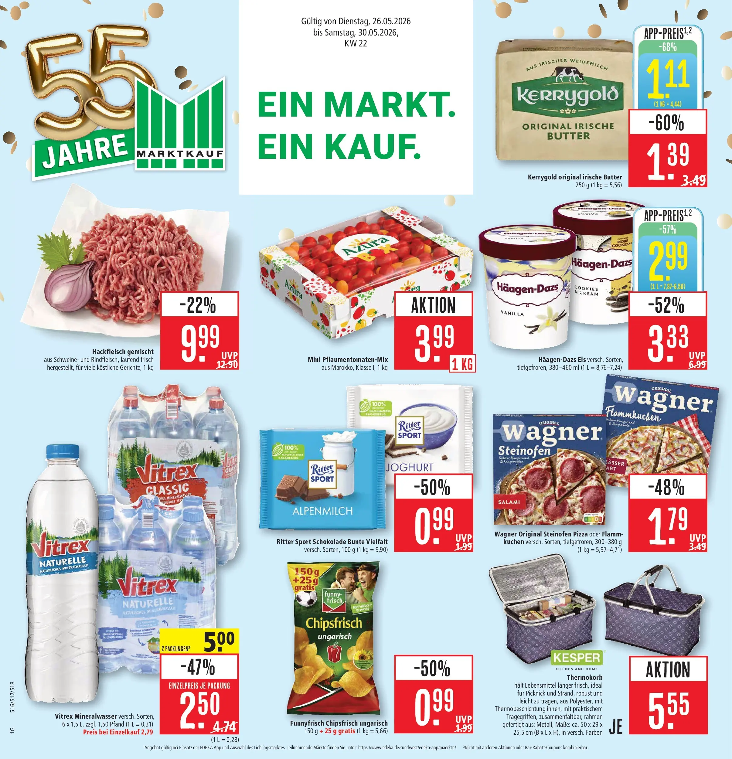 Marktkauf Prospekt Ostfildern (ab 26.05.2026) » Angebote online | Seite: 1 | Produkte: Ritter sport, Mineralwasser, Pizza, Kuchen