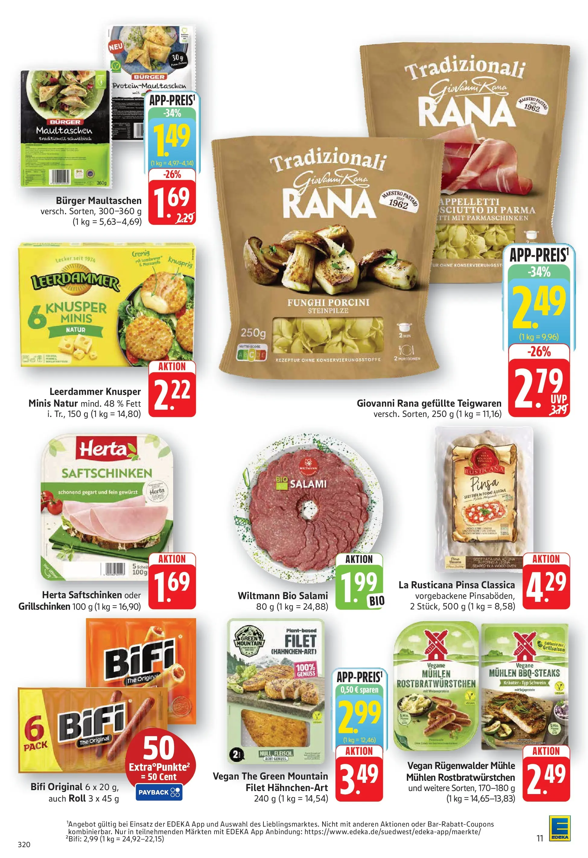 E center Prospekt Walldorf (ab 26.05.2026) zum Blättern | Seite: 11 | Produkte: Bifi, Burger, Leerdammer, Maultaschen