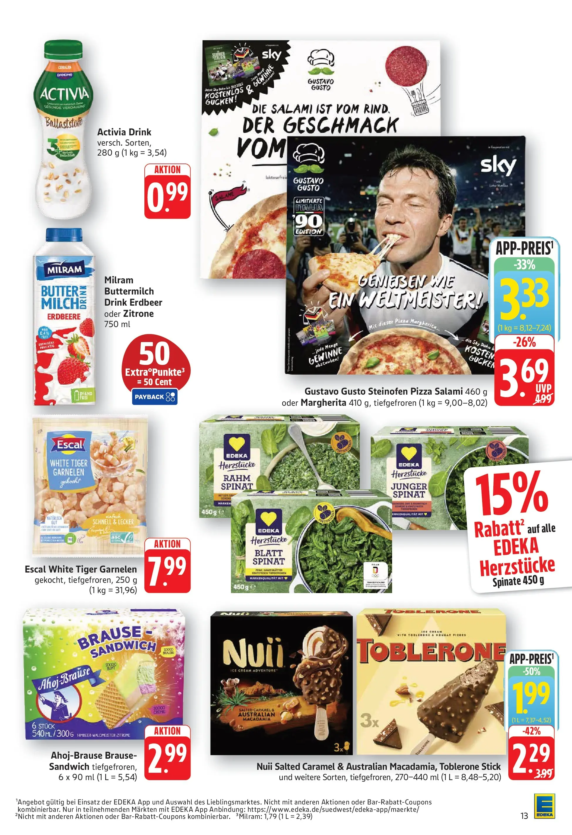 Edeka prospekt Geislingen (ab 26.05.2026) » Angebote Online | Seite: 13 | Produkte: Buttermilch, Garnelen, Salami, Pizza