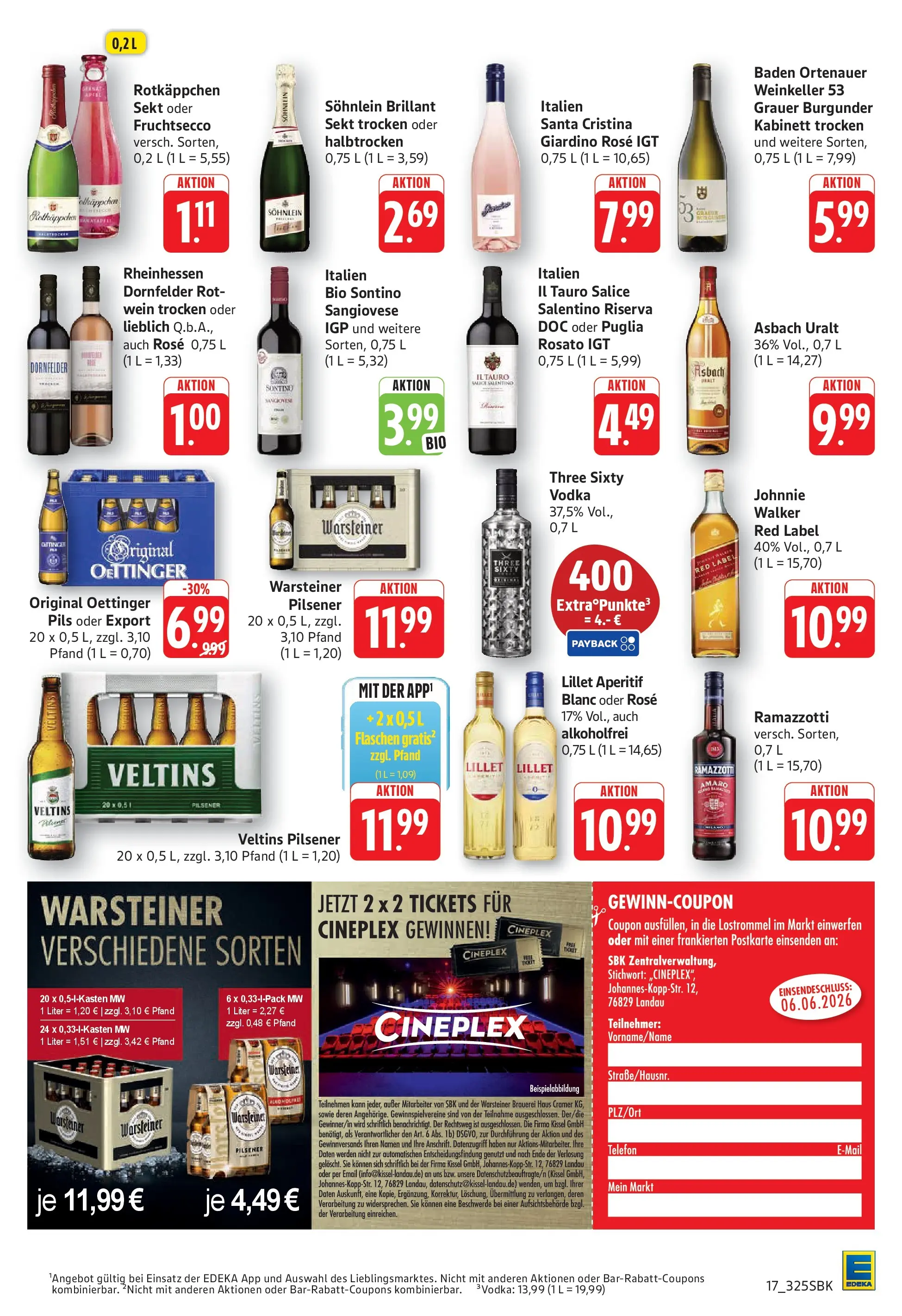 E center Prospekt Walldorf (ab 26.05.2026) zum Blättern | Seite: 17 | Produkte: Oettinger, Lillet, Rotkäppchen, Vodka