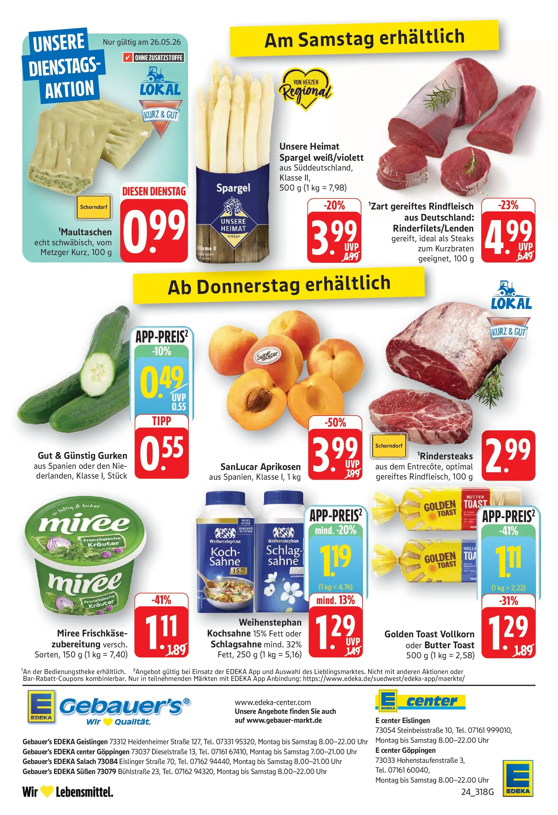 Edeka prospekt Geislingen (ab 26.05.2026) » Angebote Online | Seite: 24 | Produkte: Schlagsahne, Butter, Toast, Sahne
