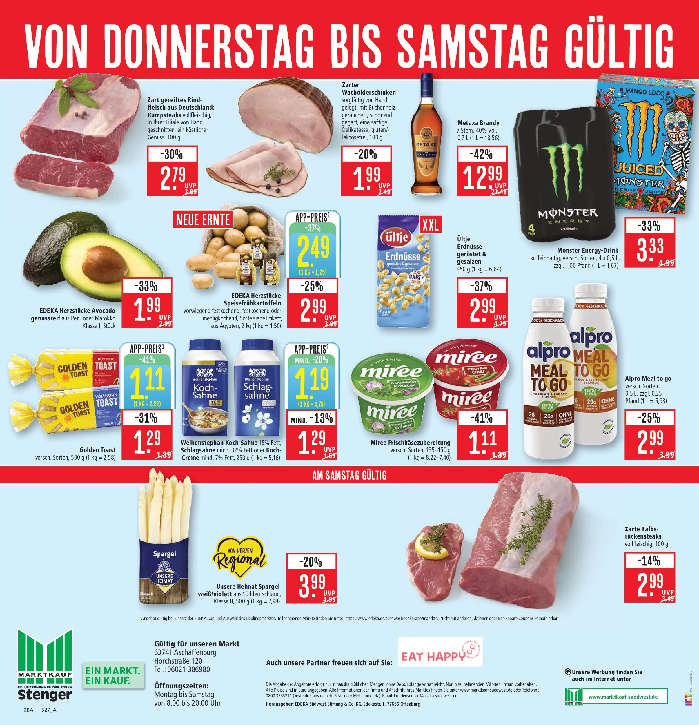 Marktkauf Prospekt Aschaffenburg (ab 26.05.2026) » Angebote online | Seite: 36 | Produkte: Erdnüsse, Schlagsahne, Metaxa, Fleisch