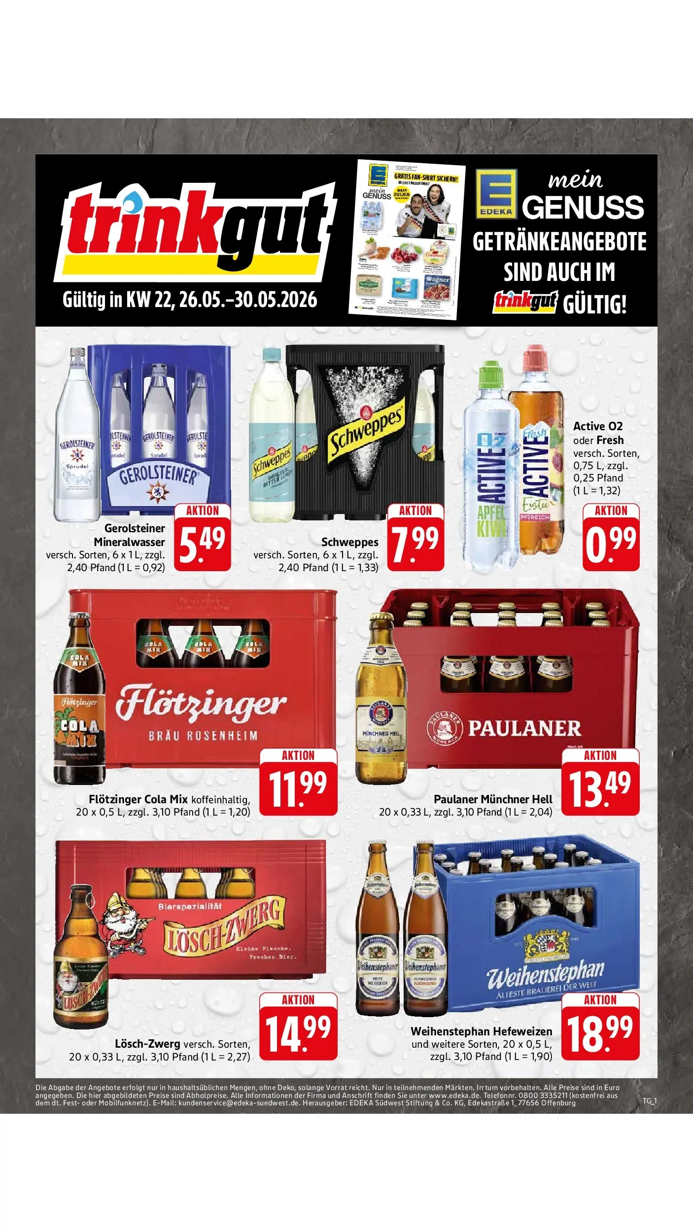 Edeka prospekt Oberstenfeld (ab 26.05.2026) » Angebote Online | Seite: 50 | Produkte: Schweppes, Mineralwasser, Pfirsich, Paulaner
