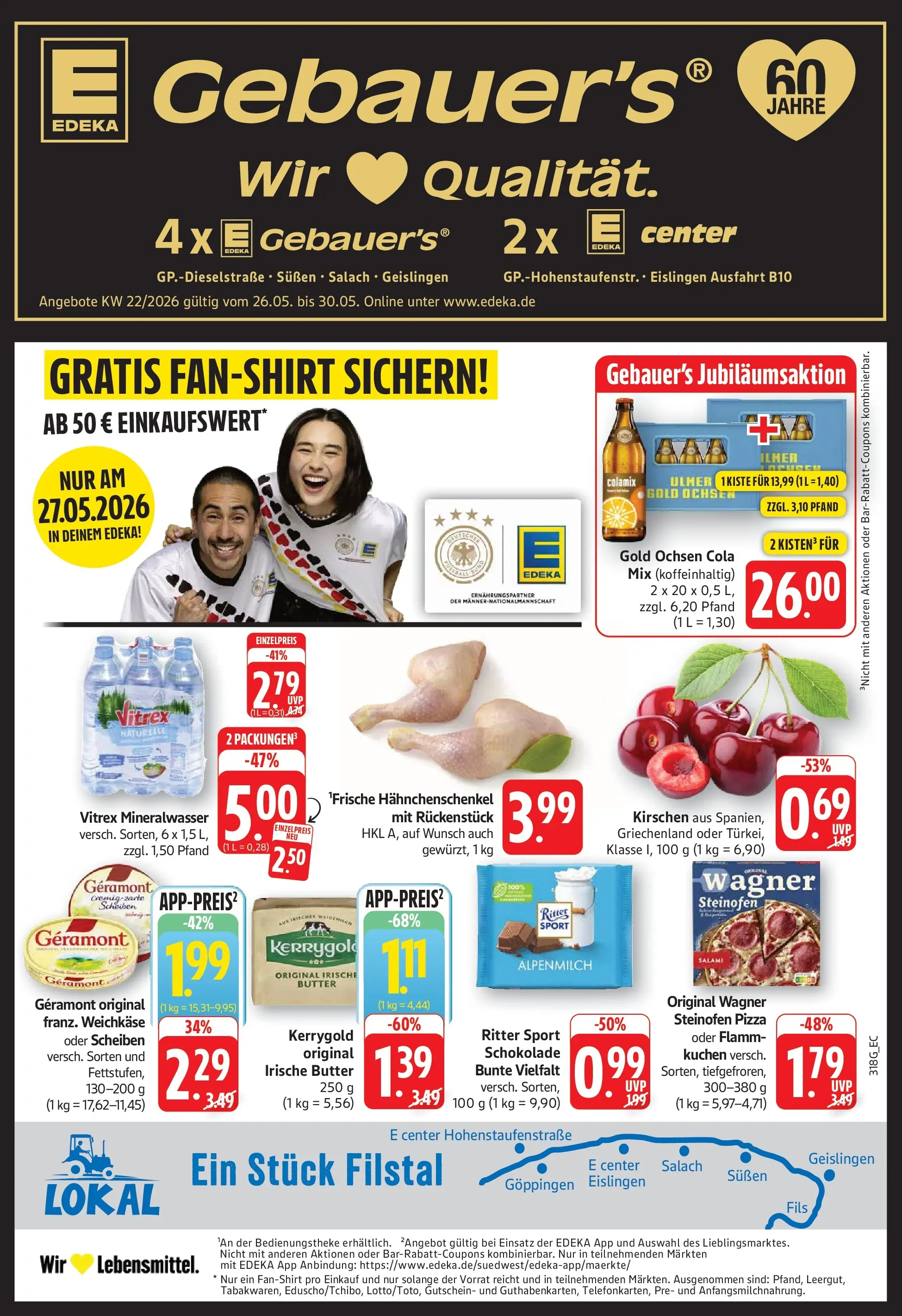Edeka prospekt Göppingen (ab 26.05.2026) » Angebote Online | Seite: 1 | Produkte: Geramont, Hahnchenschenkel, Butter, Pizza