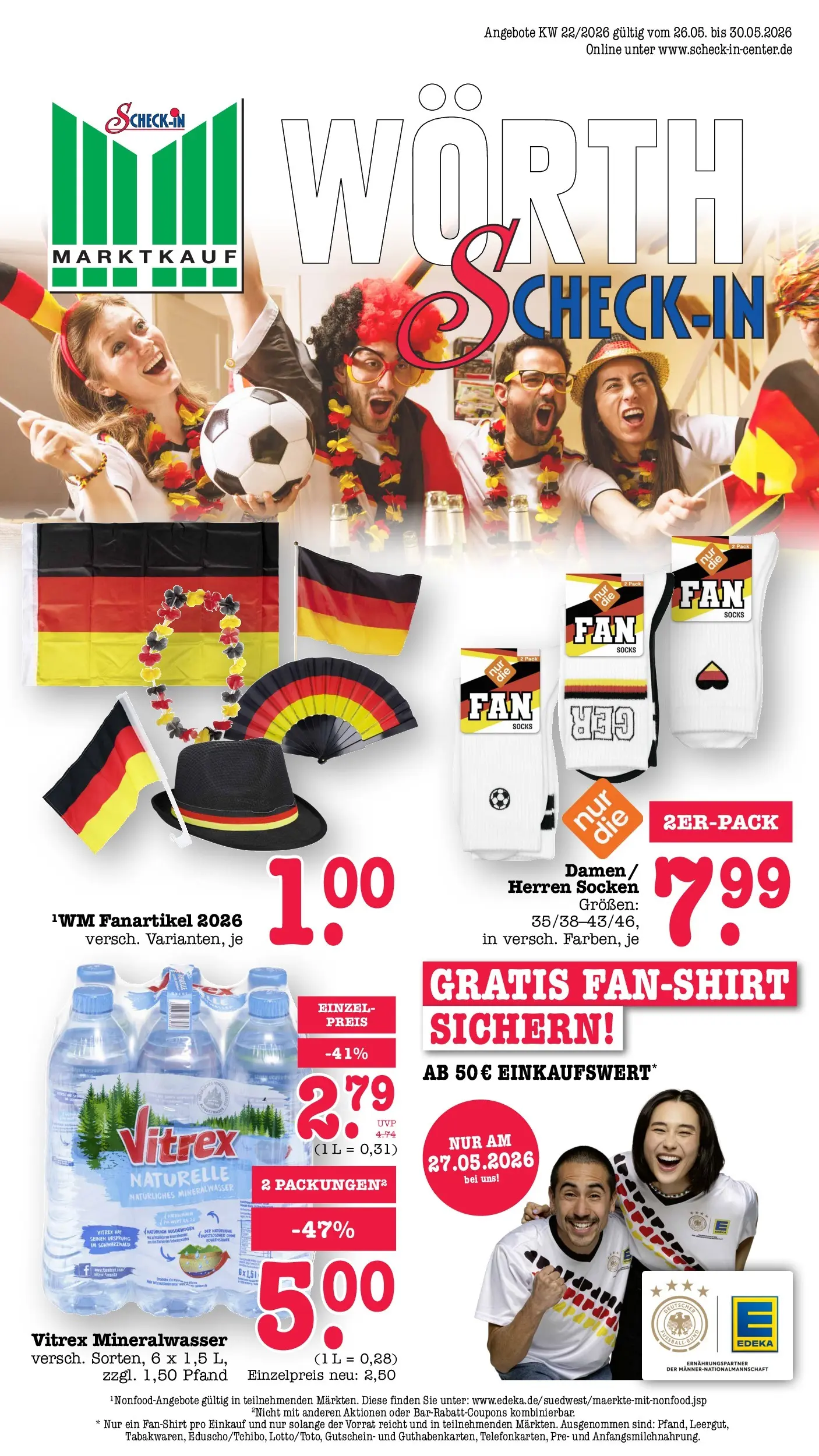 Edeka prospekt Wörth Am Rhein (ab 26.05.2026) » Angebote Online | Seite: 1 | Produkte: Mineralwasser, Socken