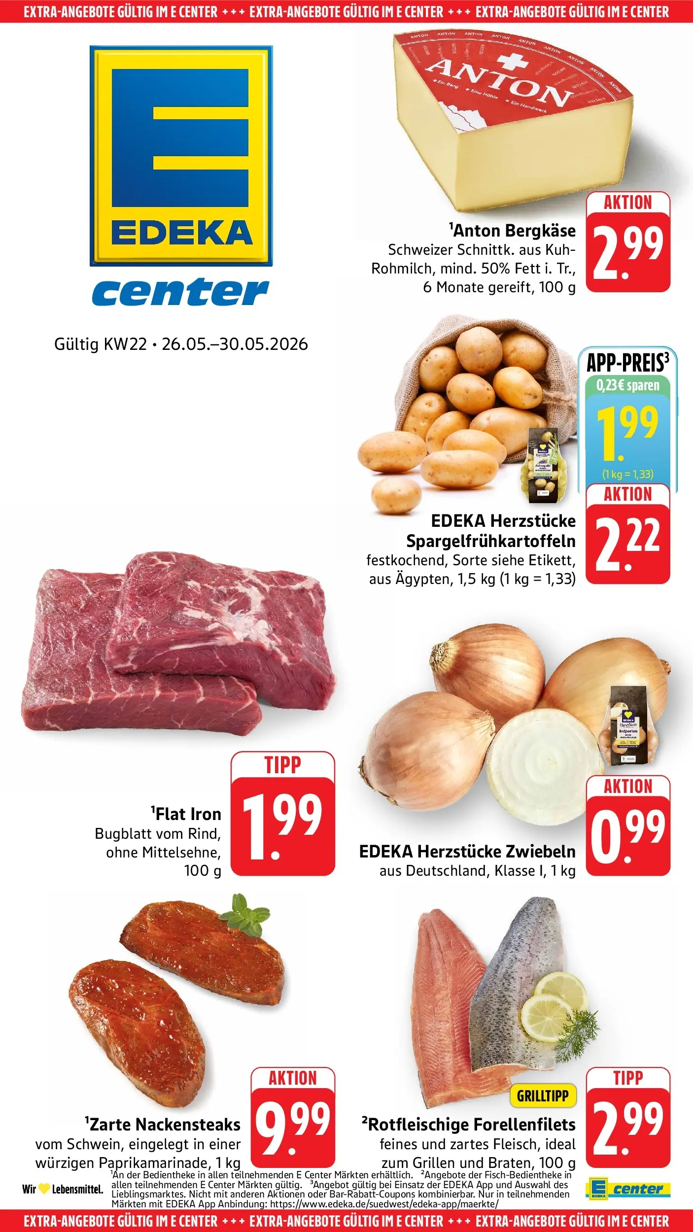 E center Prospekt Darmstadt (ab 26.05.2026) zum Blättern | Seite: 43 | Produkte: Nackensteaks, Zwiebeln