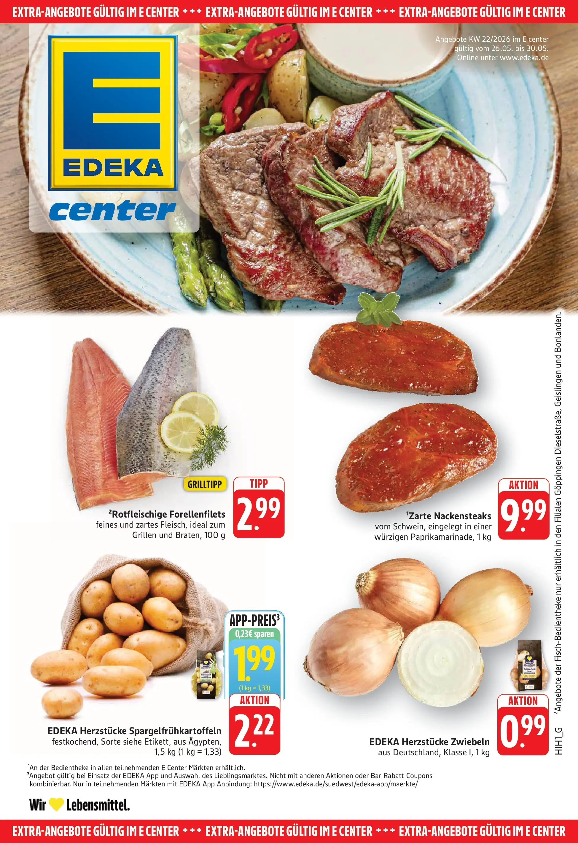 E center Prospekt Filderstadt-Bonlanden (ab 26.05.2026) zum Blättern | Seite: 25 | Produkte: Nackensteaks, Zwiebeln