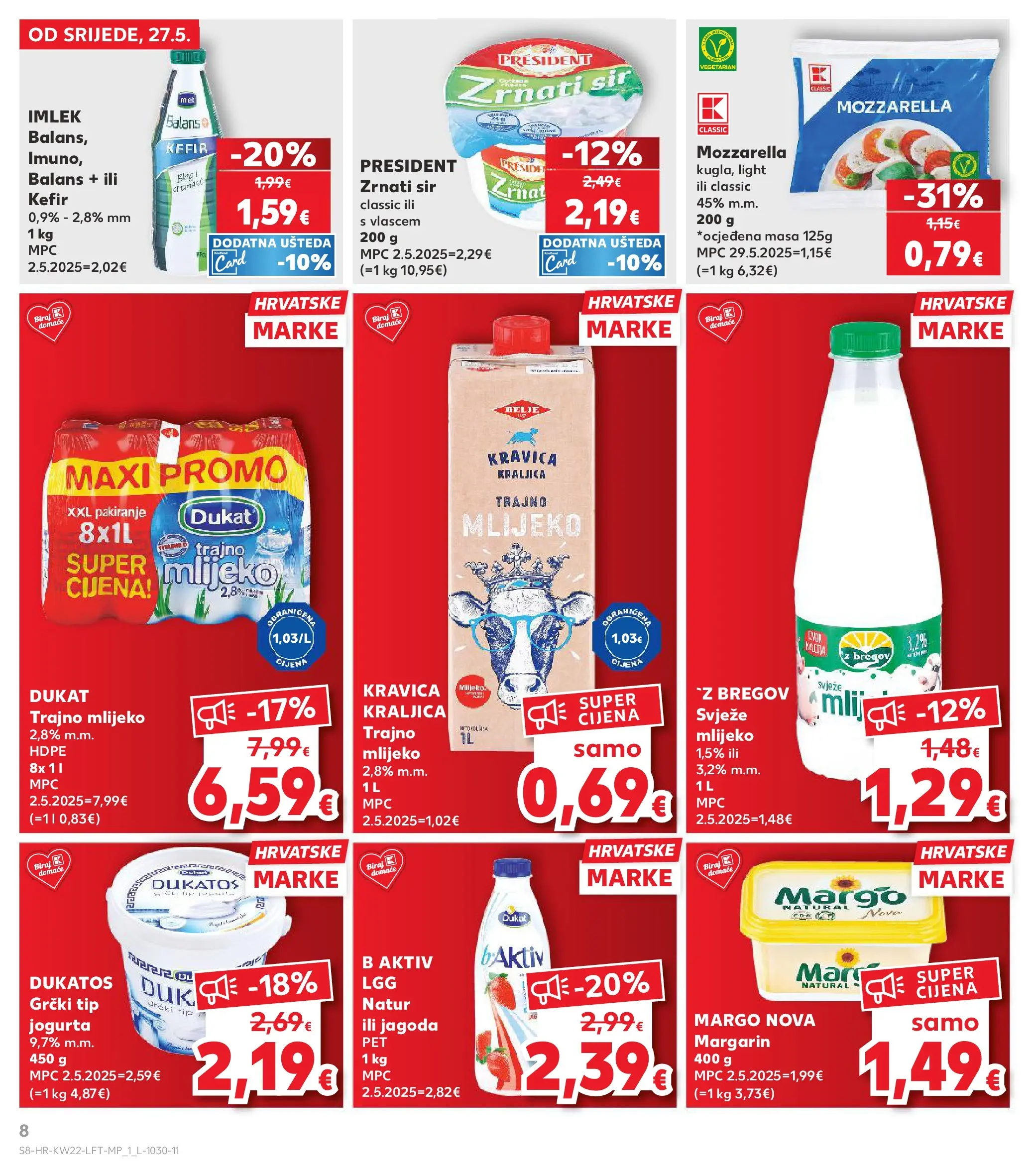 Kaufland - Kaufland katalog do 02.06.2026 novi od 26.05.2026 na listanje > letak digitalni | Stranica: 8 | Proizvodi: Mozzarella, Mlijeko, Margarin, Kefir