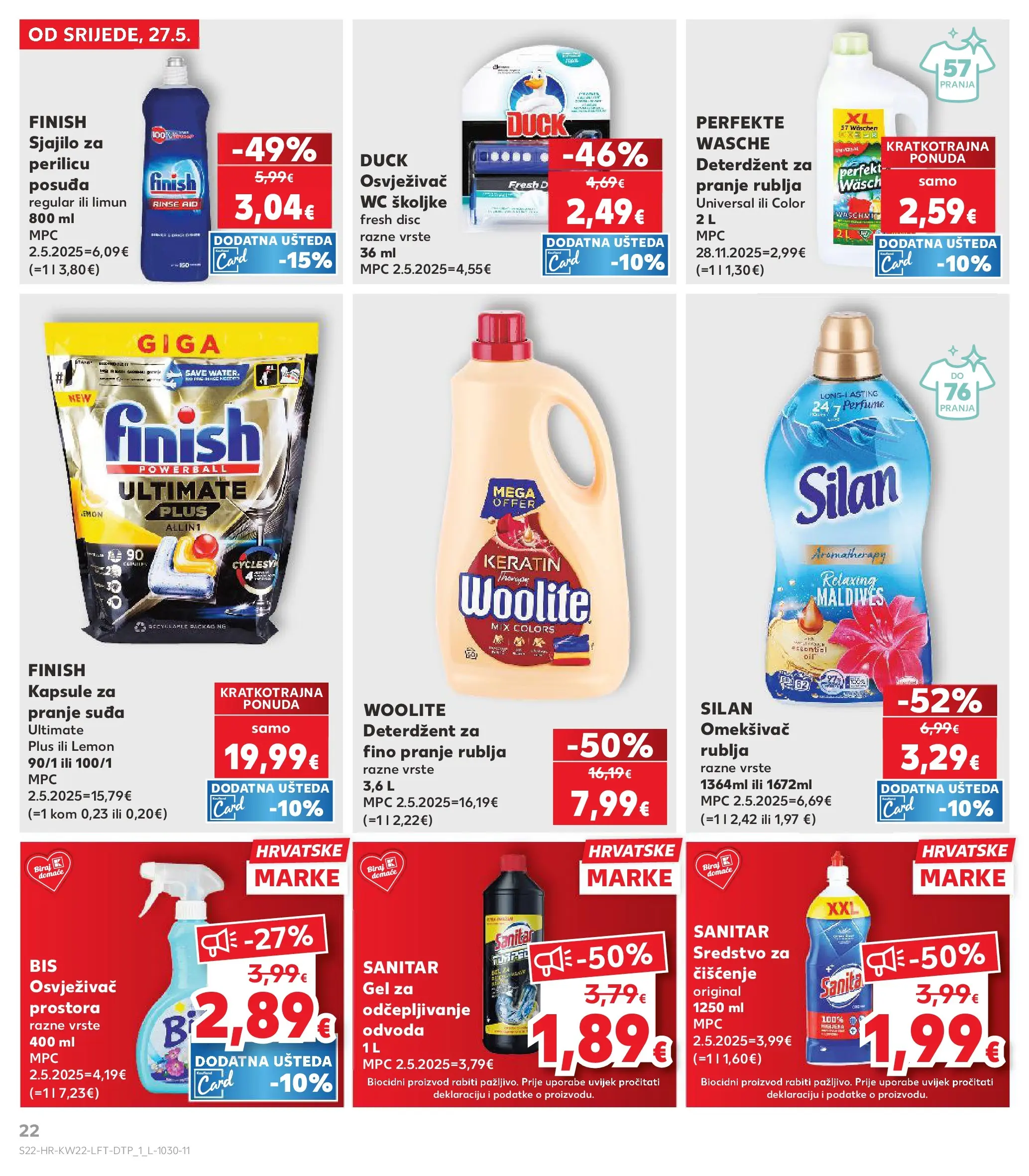 Kaufland - Kaufland katalog do 02.06.2026 novi od 26.05.2026 na listanje > letak digitalni | Stranica: 22 | Proizvodi: Gel za odčepljivanje odvoda, Omekšivač, Limun, Finish