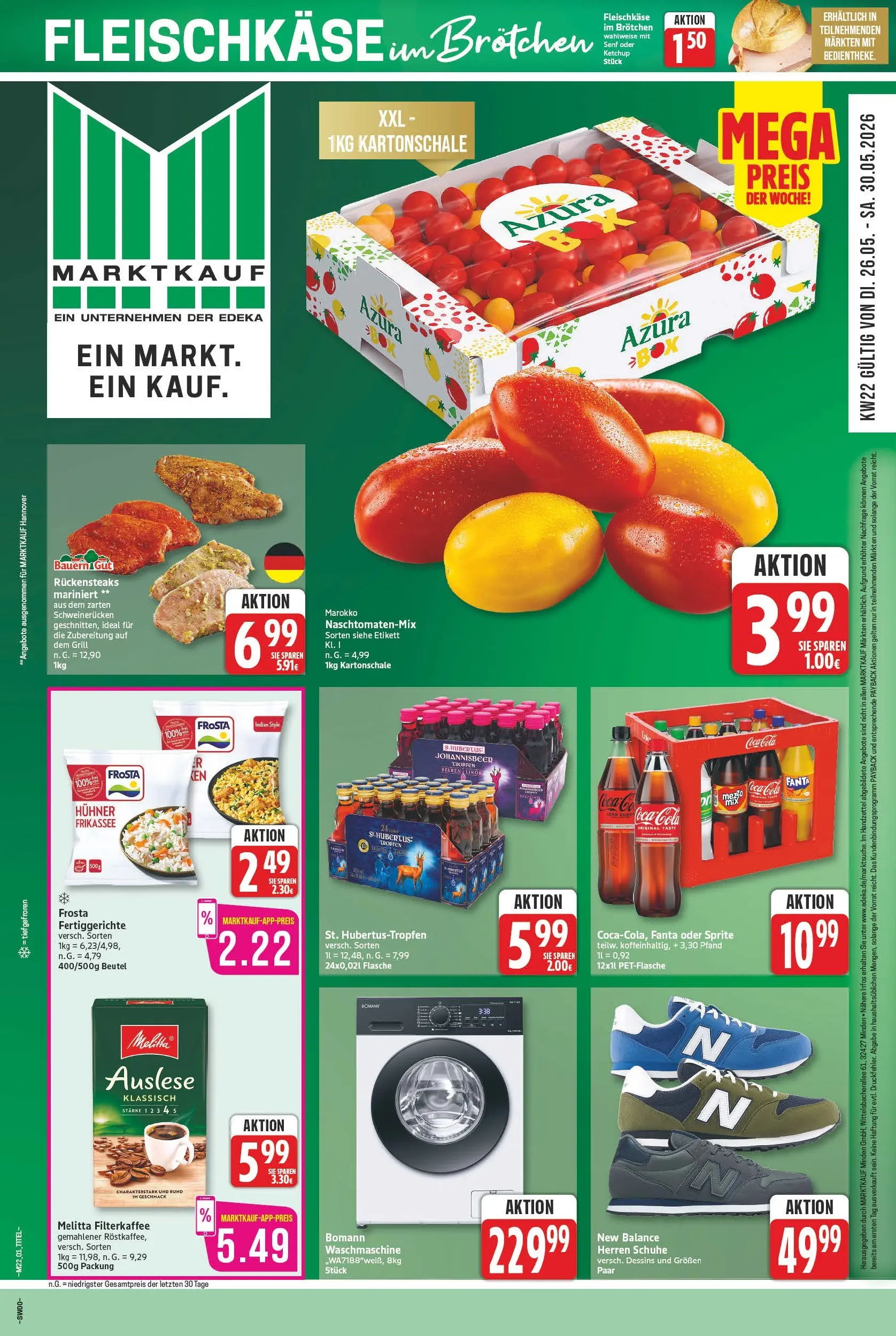 Marktkauf Prospekt Bad Salzuflen (ab 26.05.2026) » Angebote online | Seite: 1 | Produkte: Melitta, Box, Waschmaschine, Schweinerucken