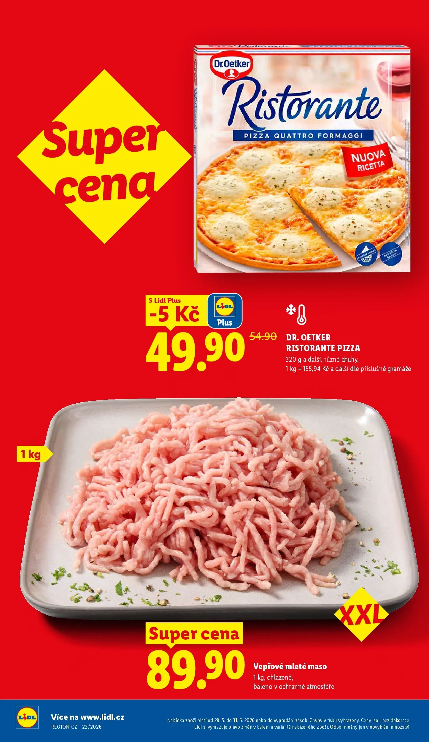 Lidl leták od 26.05.2026 - Nový akční leták | Strana: 6 | Produkty: Pizza Quattro Formaggi, Pizza, Mleté maso, Maso