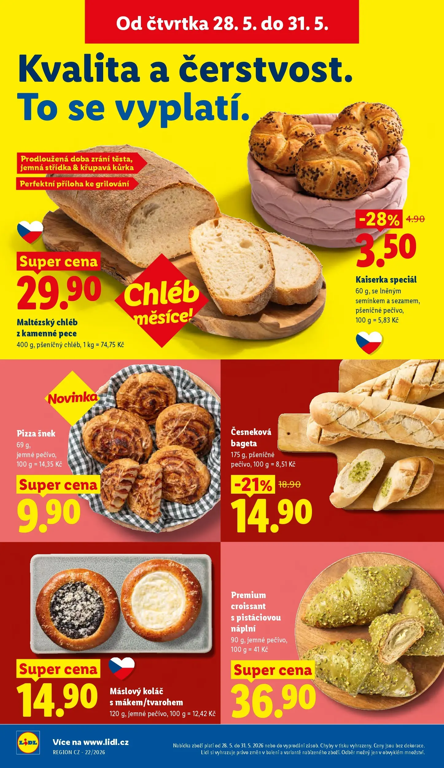 Lidl leták od 26.05.2026 - Nový akční leták | Strana: 12 | Produkty: Pizza, Pečivo, Česneková bageta, Bageta