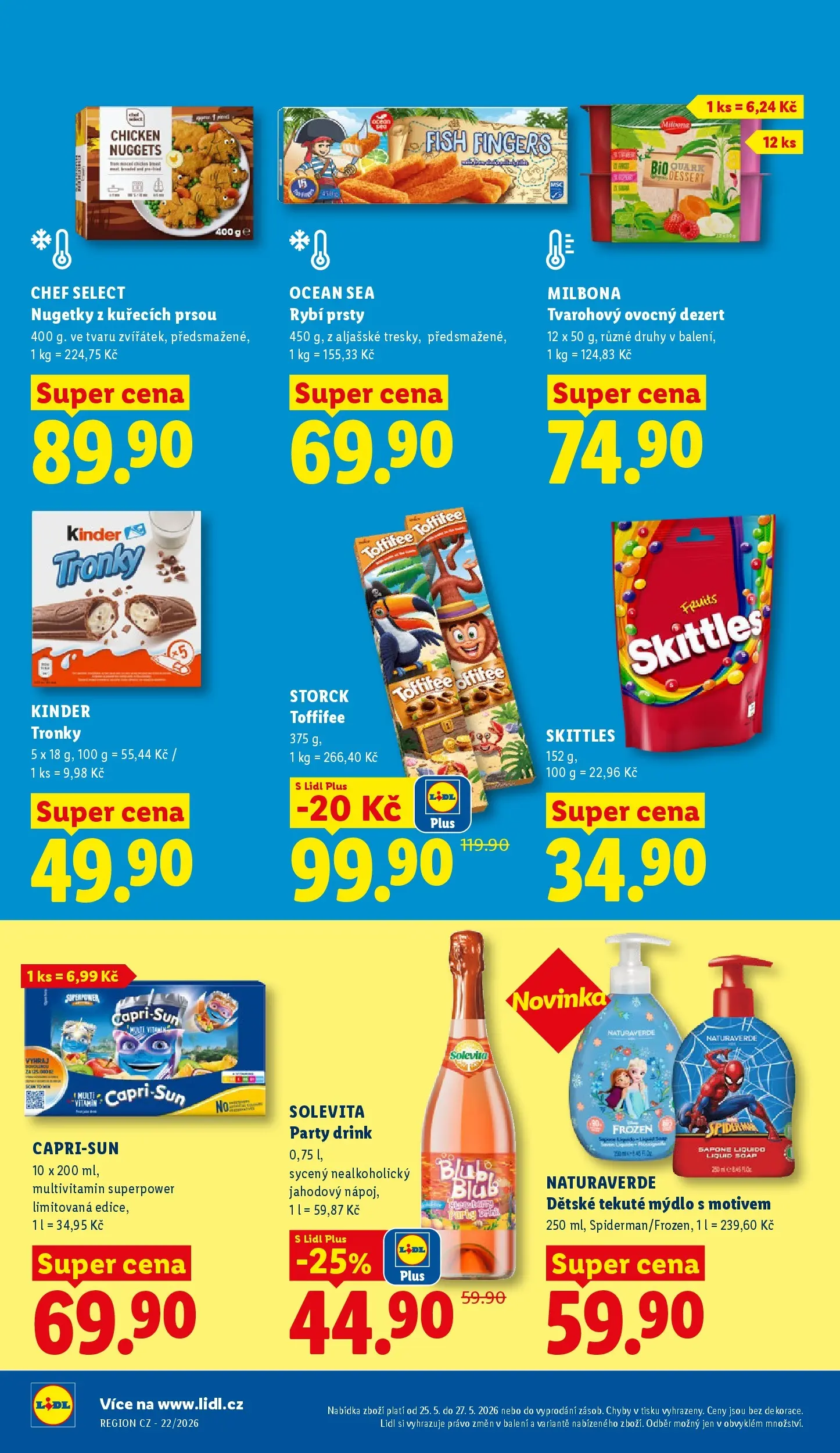 Lidl leták od 24.05.2026 - Nový akční leták | Strana: 22 | Produkty: Mýdlo, Nugetky, Rybí prsty, Kinder