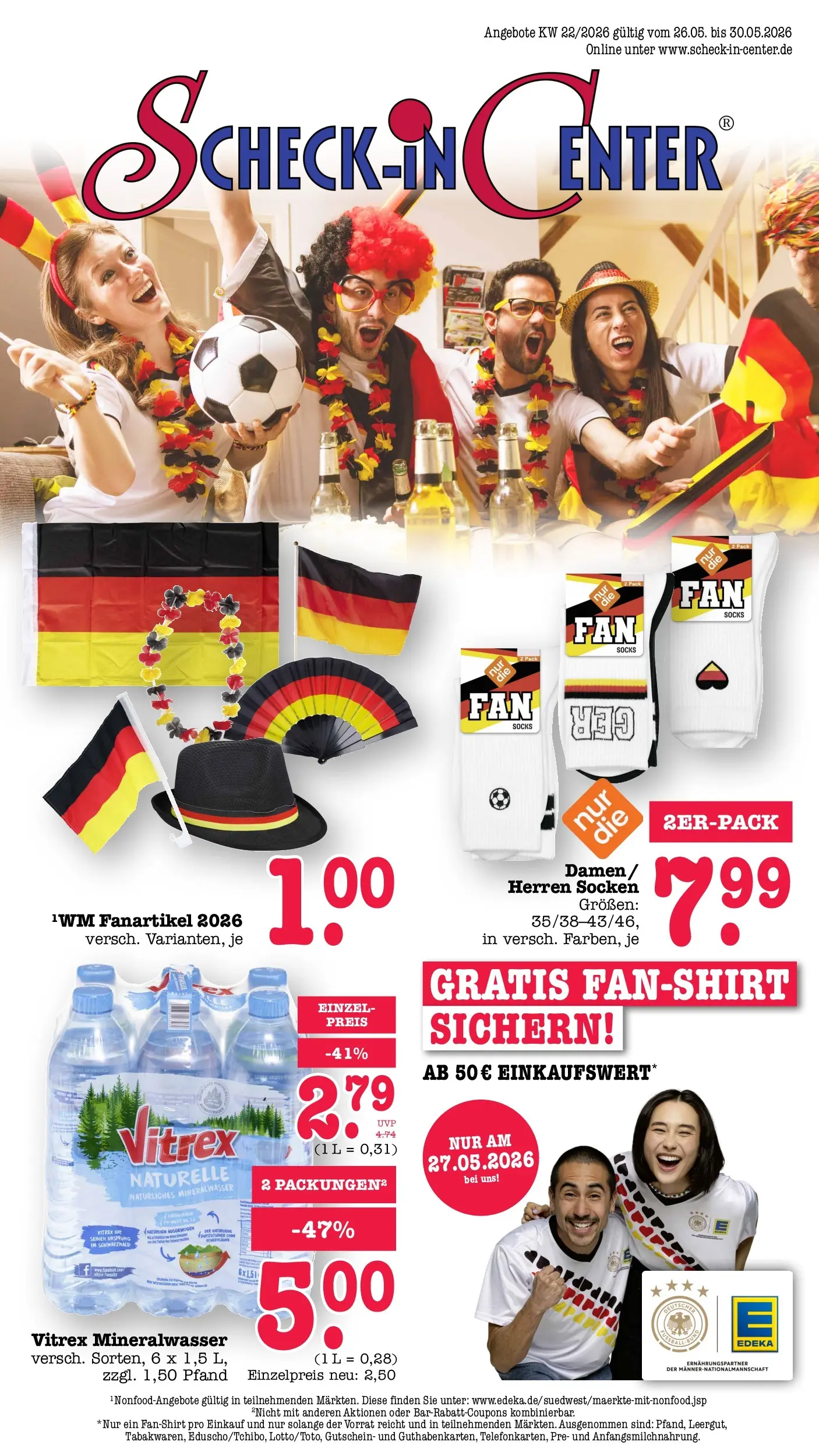 Edeka prospekt Bühlertal (ab 26.05.2026) » Angebote Online | Seite: 1 | Produkte: Mineralwasser, Socken