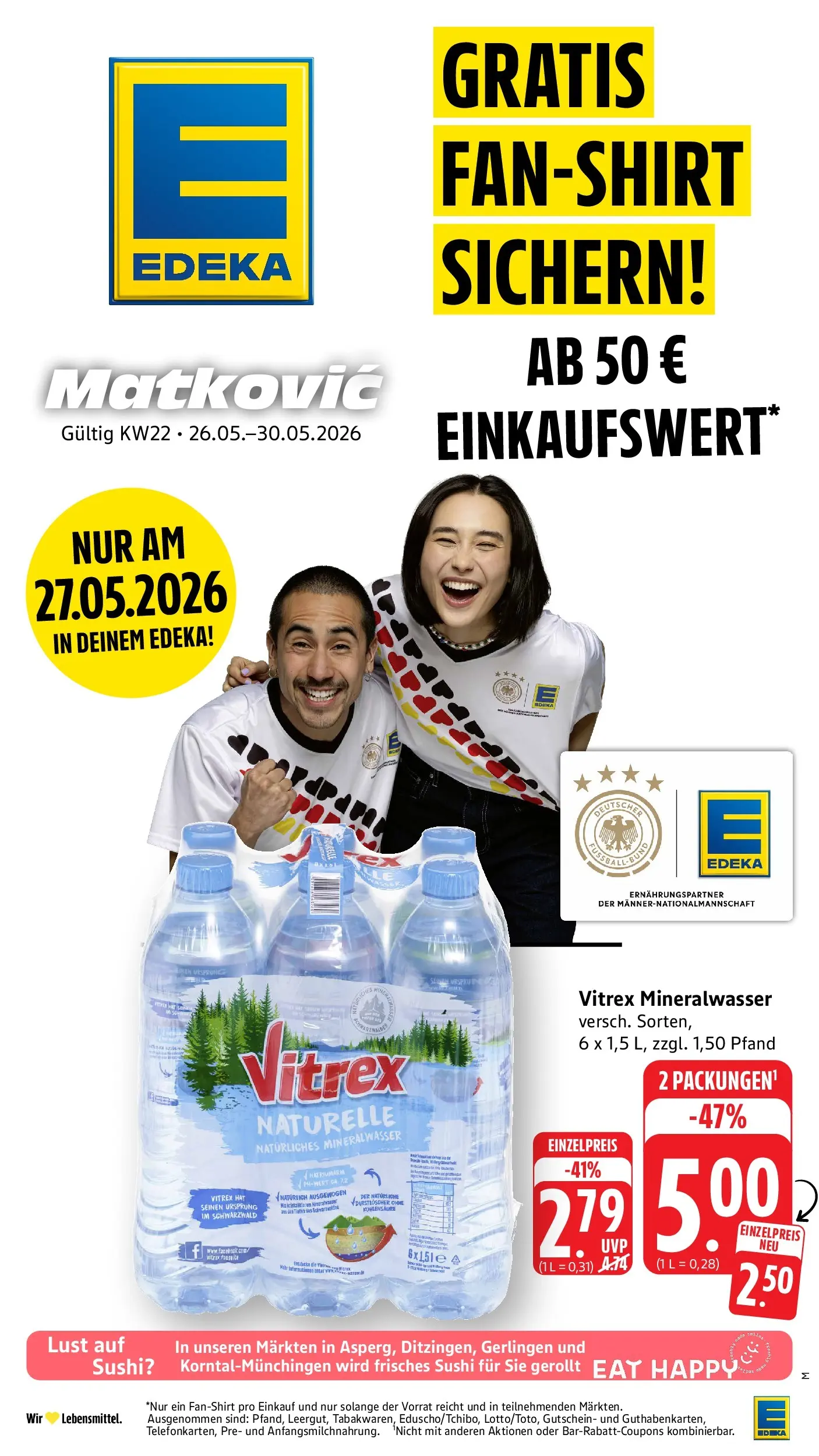 Edeka prospekt Möglingen (ab 26.05.2026) » Angebote Online | Seite: 1 | Produkte: Durstloscher, Mineralwasser, Fußball