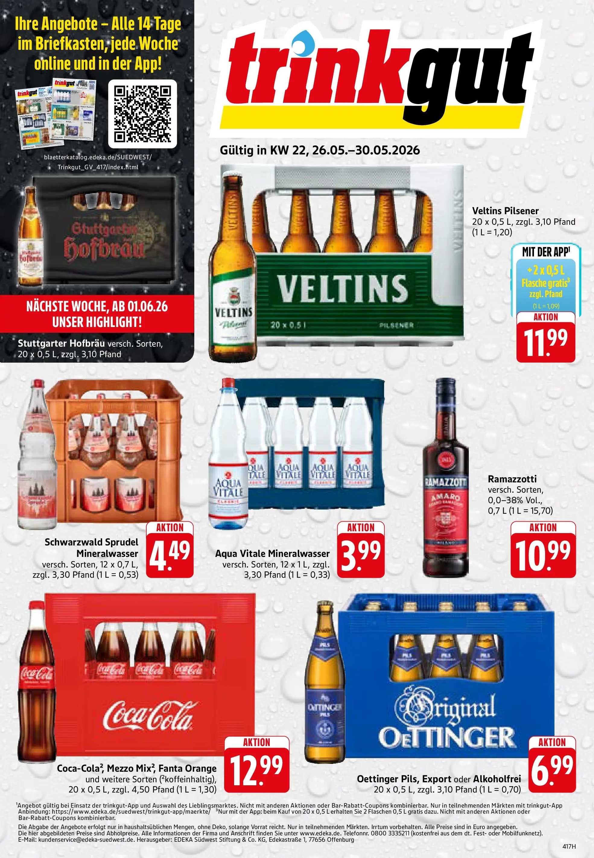 Trinkgut Prospekt Weissach Im Tal (ab 24.05.2026) » Angebote online | Seite: 1 | Produkte: Oettinger, Mineralwasser, Ramazzotti, Veltins